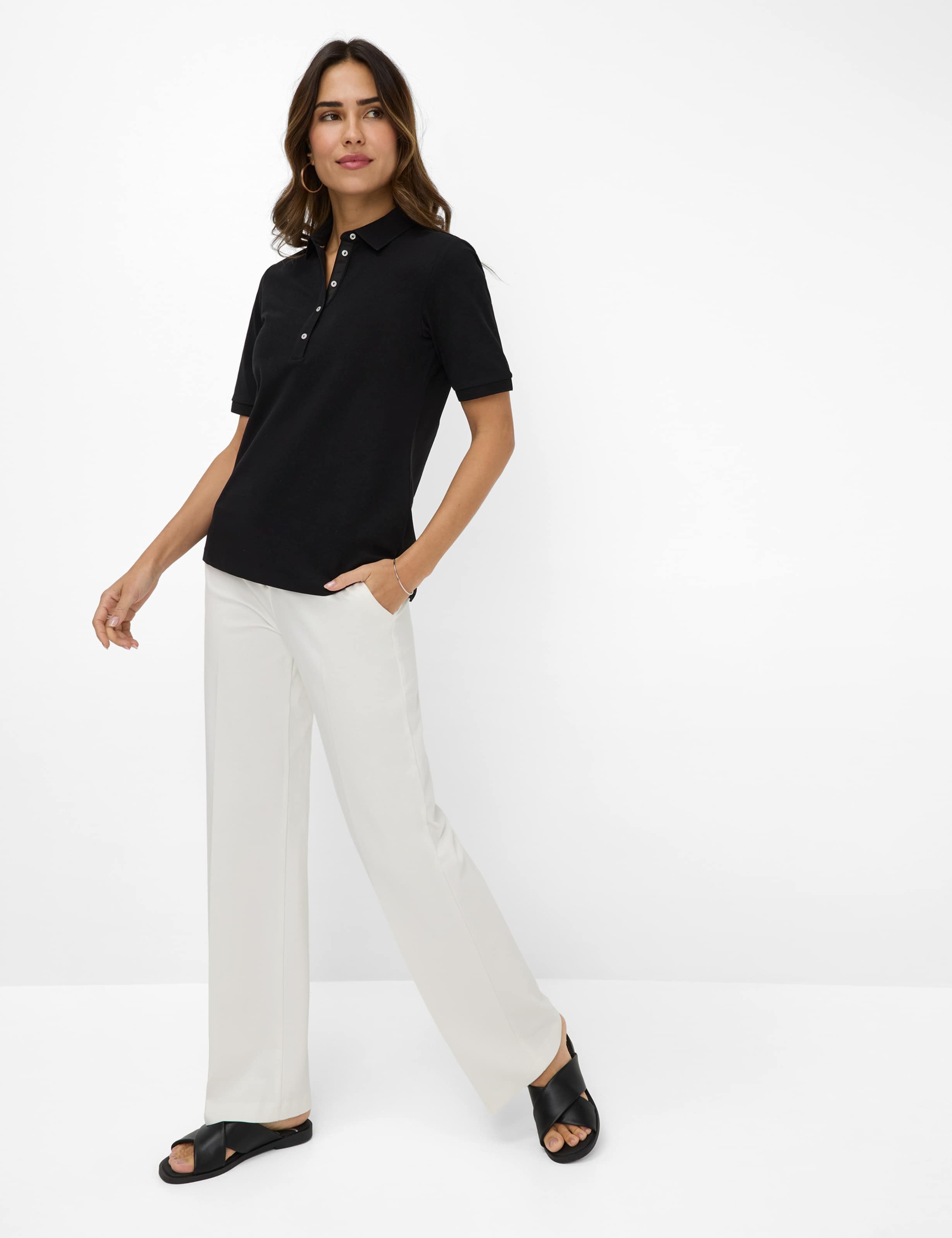 Poloshirt BRAX "Style CLEO", Damen, Gr. 36, schwarz, 97% Baumwolle, 3% Elasthan, Shirts 2