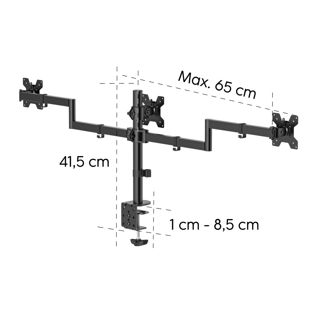 Hama Monitor-Halterung »Dreifach Monitorhalterung höhenverstellbar für 13-27 Zoll« bis 69 cm Zoll 3 Monitore, 360° Rotation, VESA, Kabelmanagement, Stahl