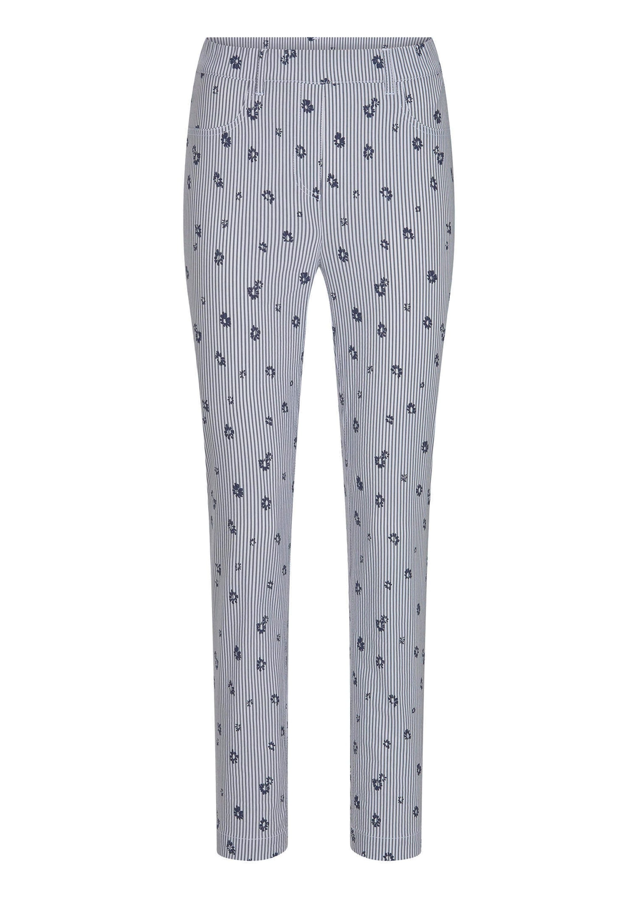 GOLDNER "Druckhose mit Streifen und Blüten-Muster" Gürtelschlaufen und Gesäßtaschen