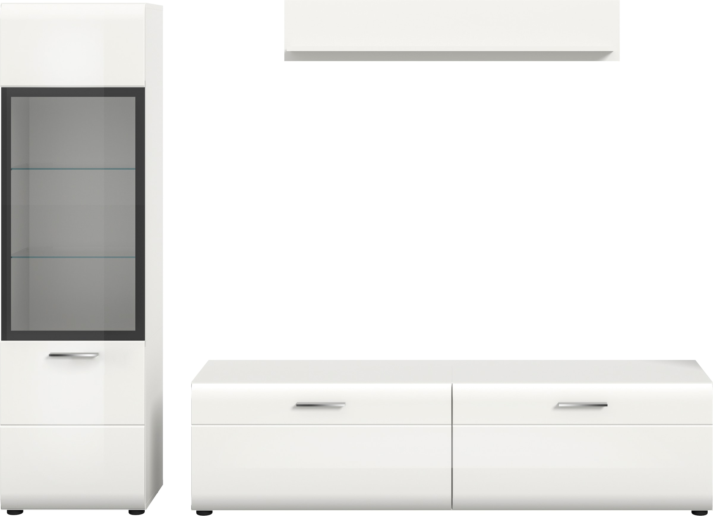 INOSIGN Wohnwand »FLORENZ, 3-teilige Wohn-Kombination, hochwertige MDF-Front« Set, Set, best. aus: 1 Vitrine, 1 Lowboard, 1 Wandboard, 3 Stk. tlg.