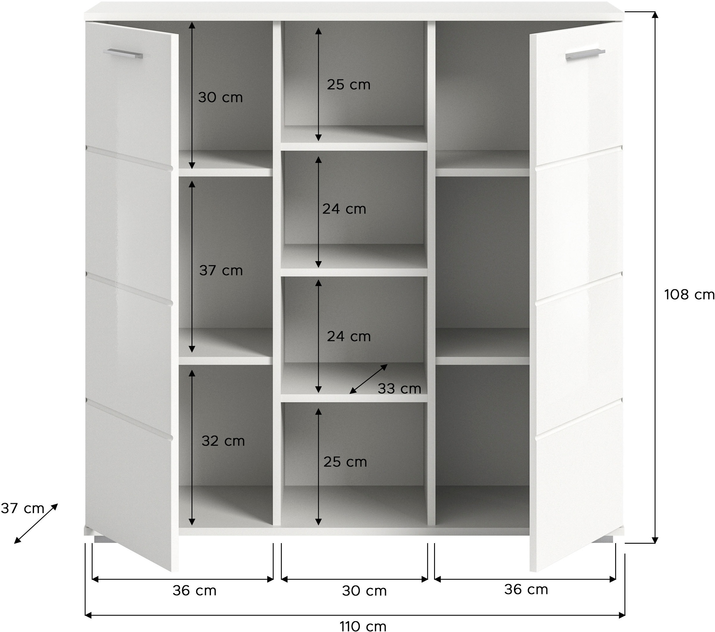INOSIGN Garderoben-Set »Valge, Breite 165 cm, 4-teiliges Set, bestehend aus:«, (4 St.), Highboard, Garderobenspiegel, Sitzbank und Garderobenpaneel