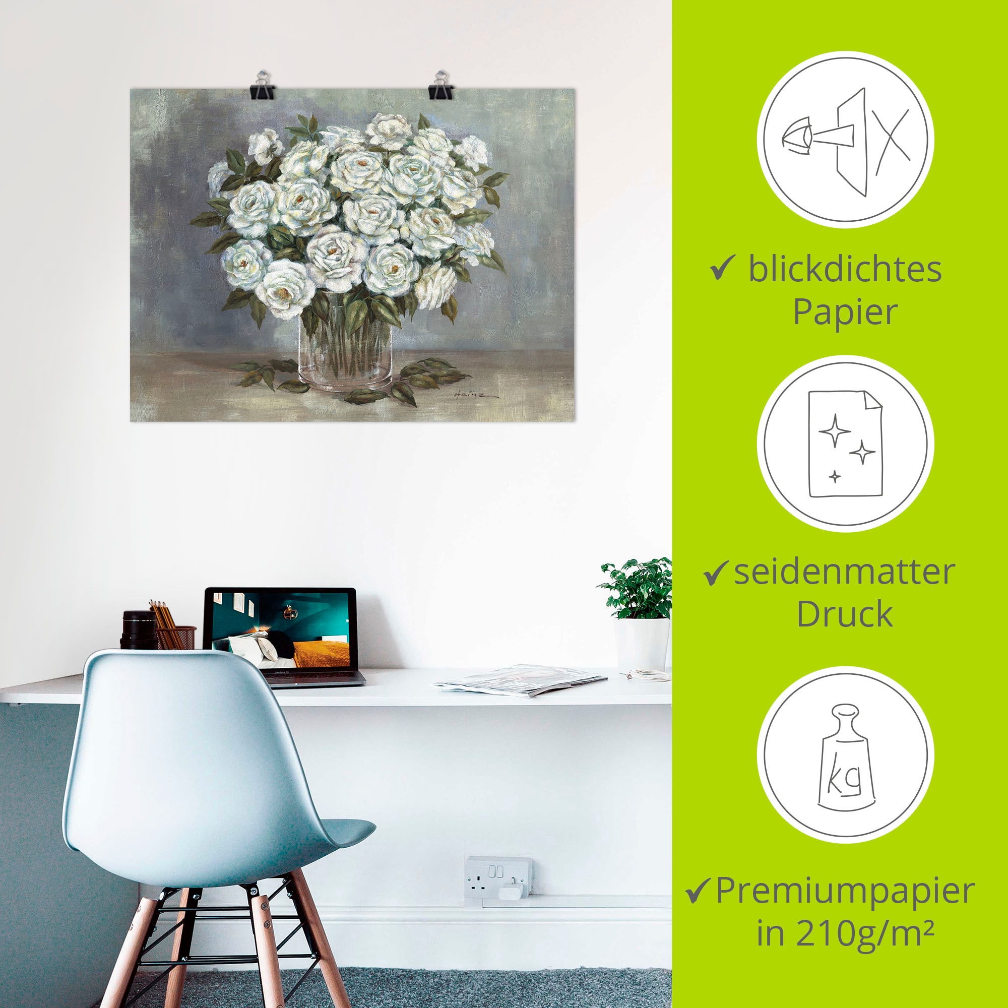 Artland Wandbild »Weiße Rosen«, Blumen, (1 St.), als Leinwandbild, Poster in verschied. Größen