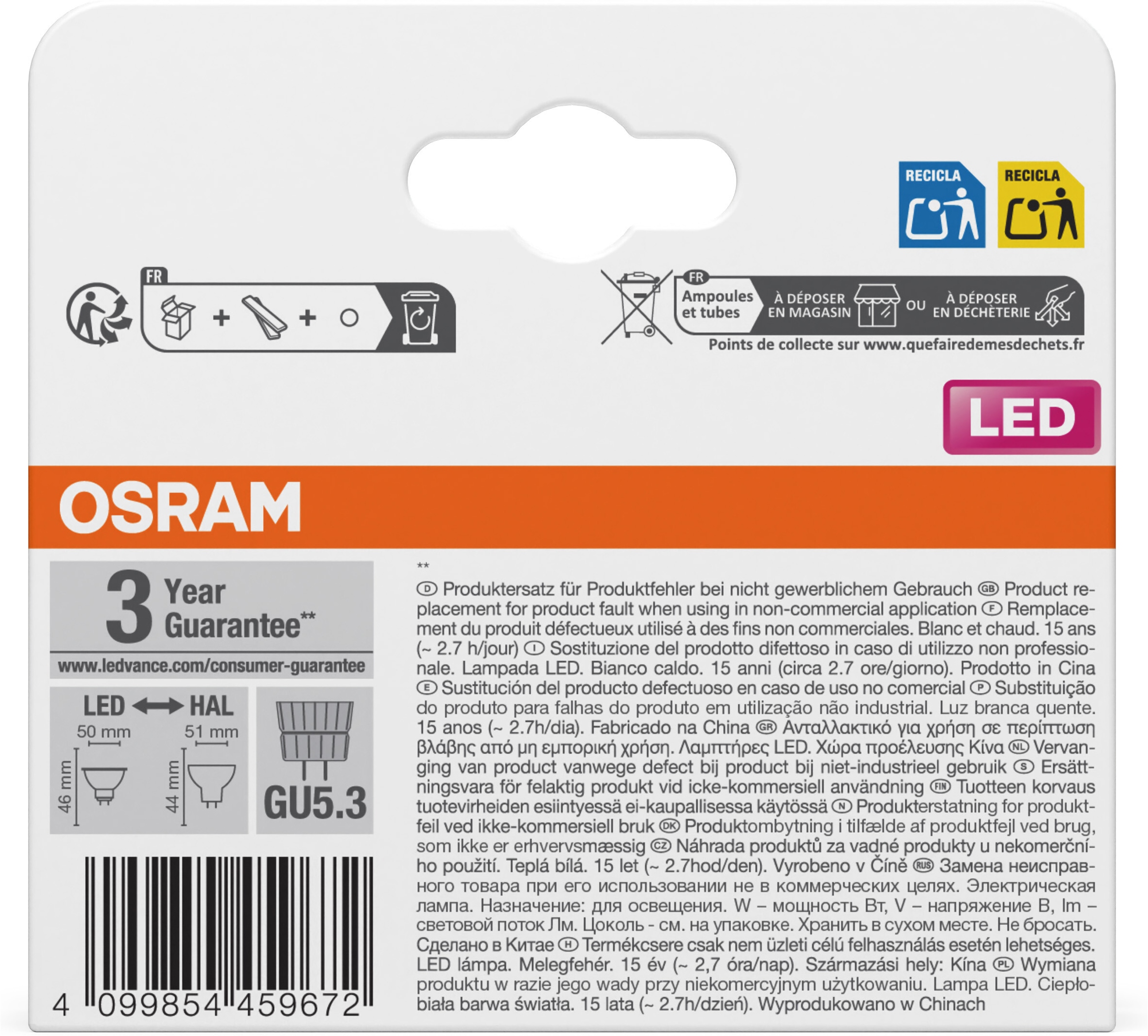 Osram LED-Leuchtmittel »LED STAR MR16 12 V in Reflektorform« MR16 2 Stk. Warmweiß