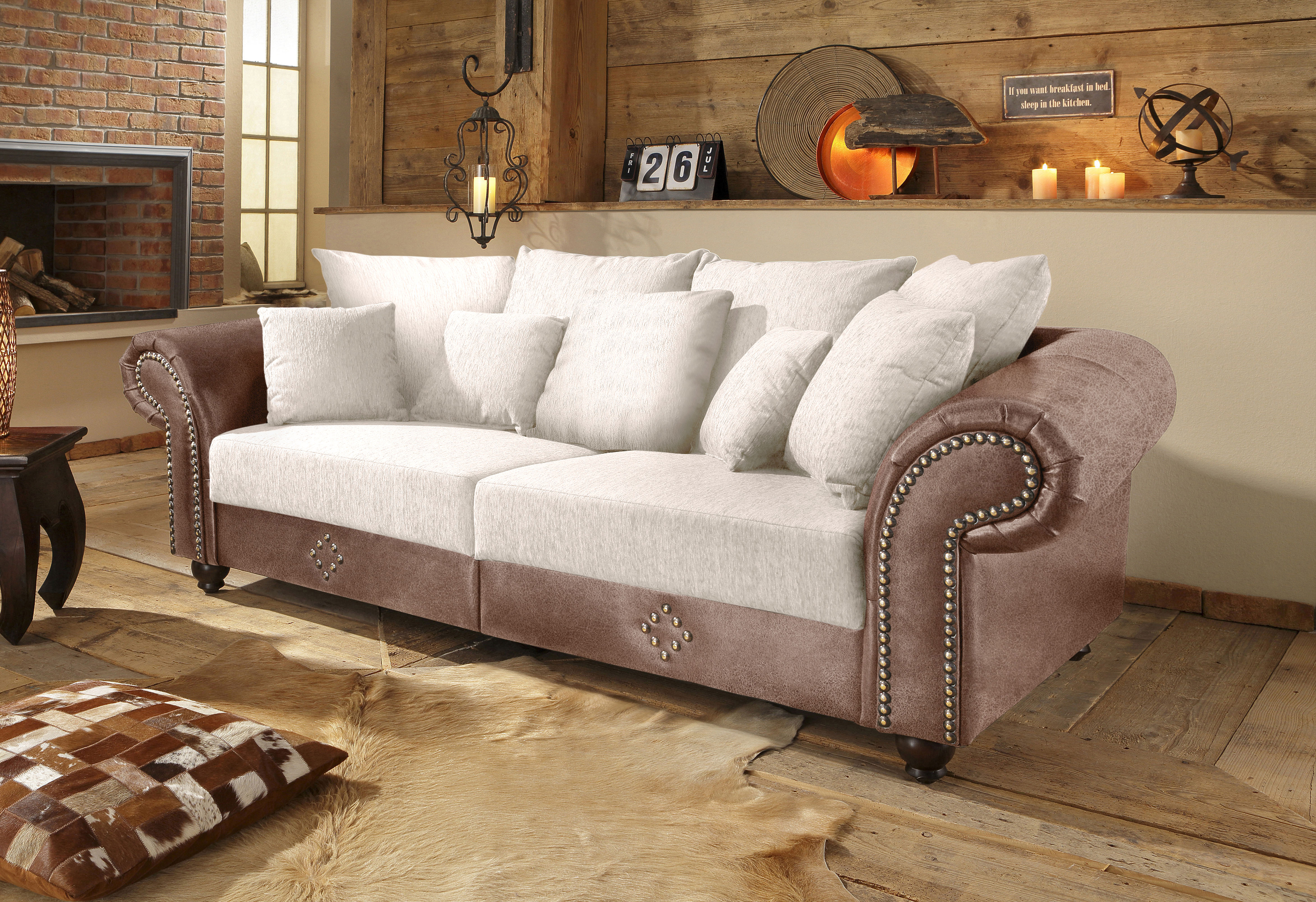 Home affaire Big-Sofa "King George Mega Sofa, viel Platz, Federkern, Ziernägel"