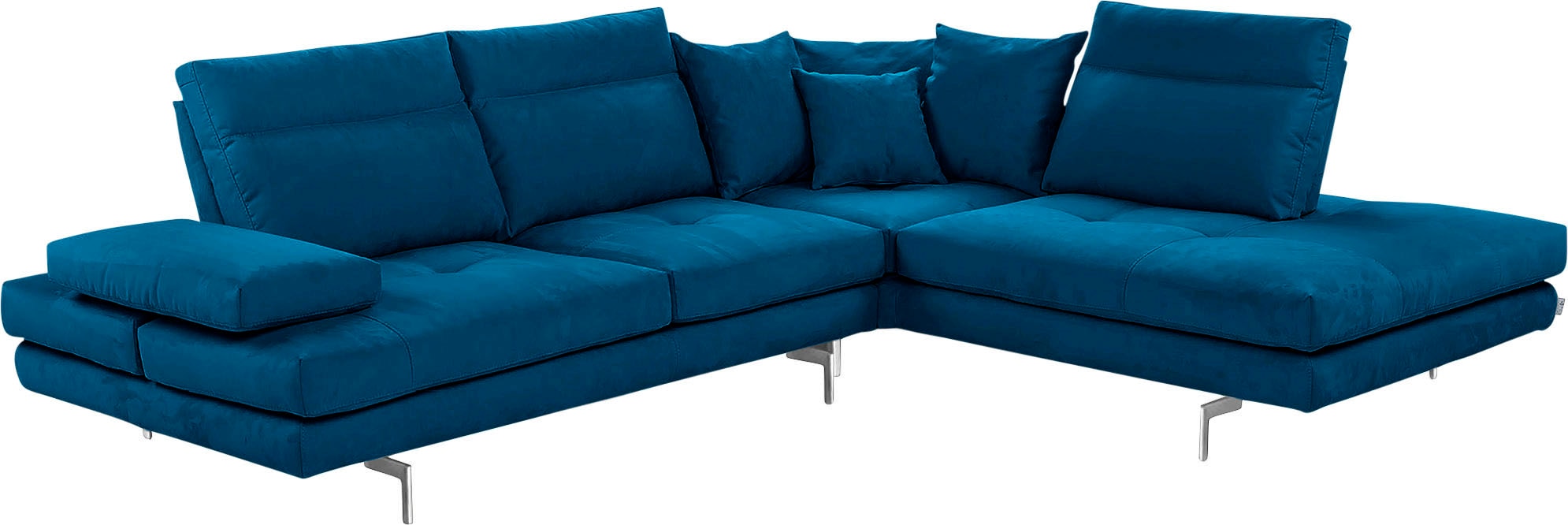 CALIA ITALIA Ecksofa "Toby Wing, B/T: 288/232 cm, Designsofa mit hohem Sitzkomfort, L-Form" Sitztiefenverstell.,wahlw. mit Kissen-Set, Füße chrom glänzend