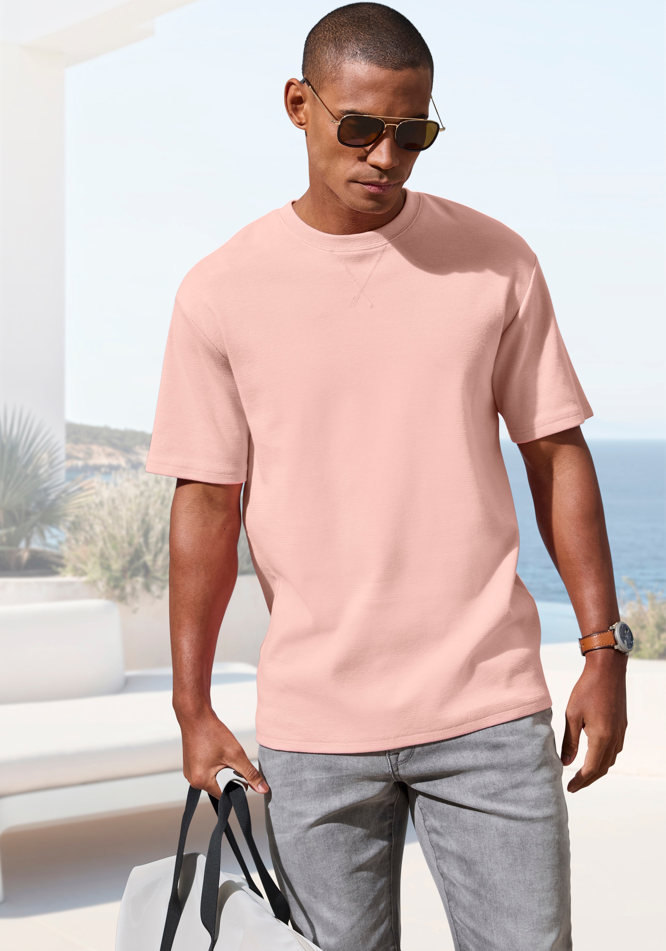 John Devin T-Shirt modische Strukturware aus Baumwoll-Elasthan-Qualität