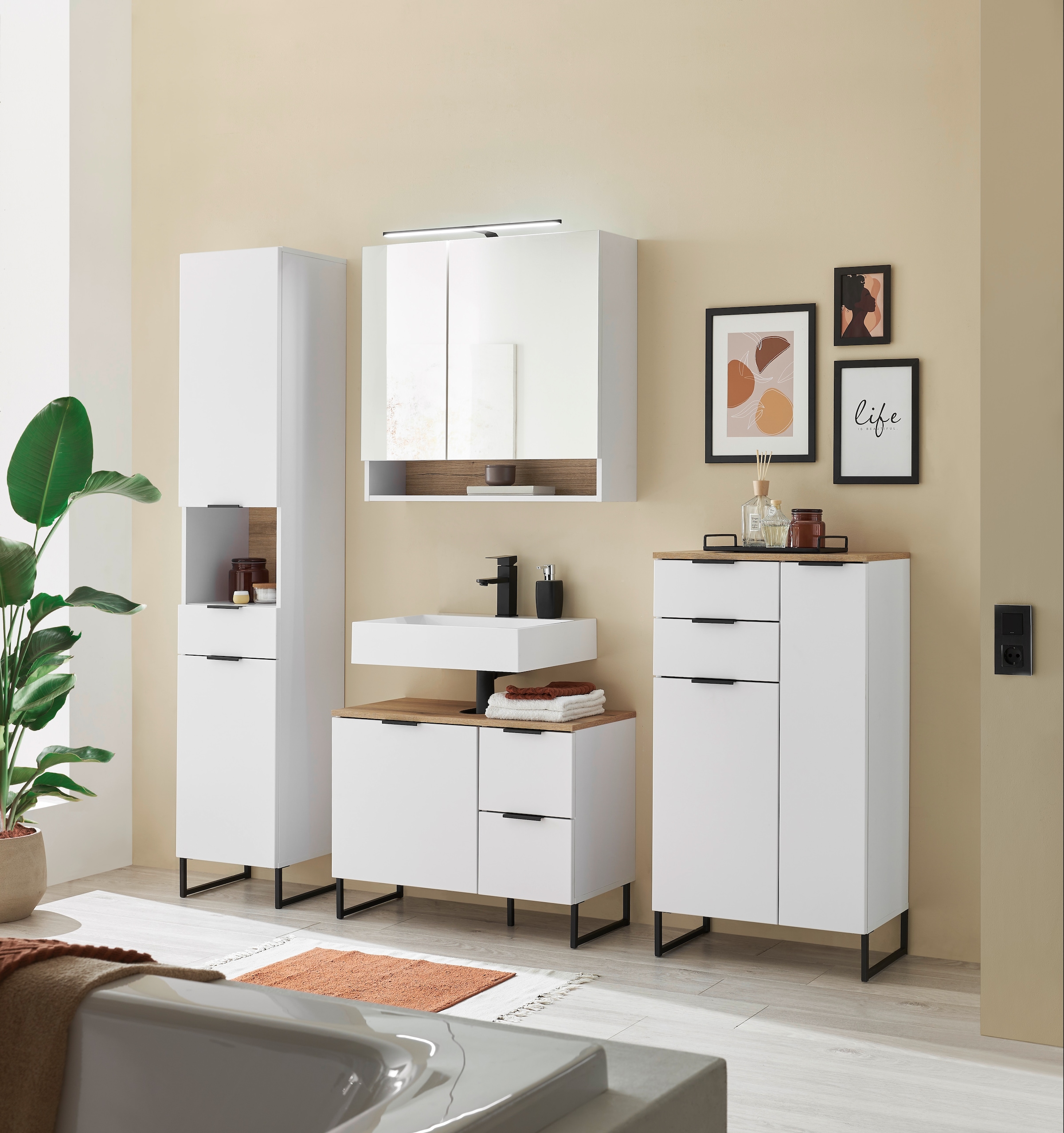 BASIC by Balculina Spiegelschrank »Denver Spiegelschrank, Badezimmerschrank BxHxT 80x75x22« 1 Stk. tlg. Breite 80 cm, Tür L/R montierbar, Softclose