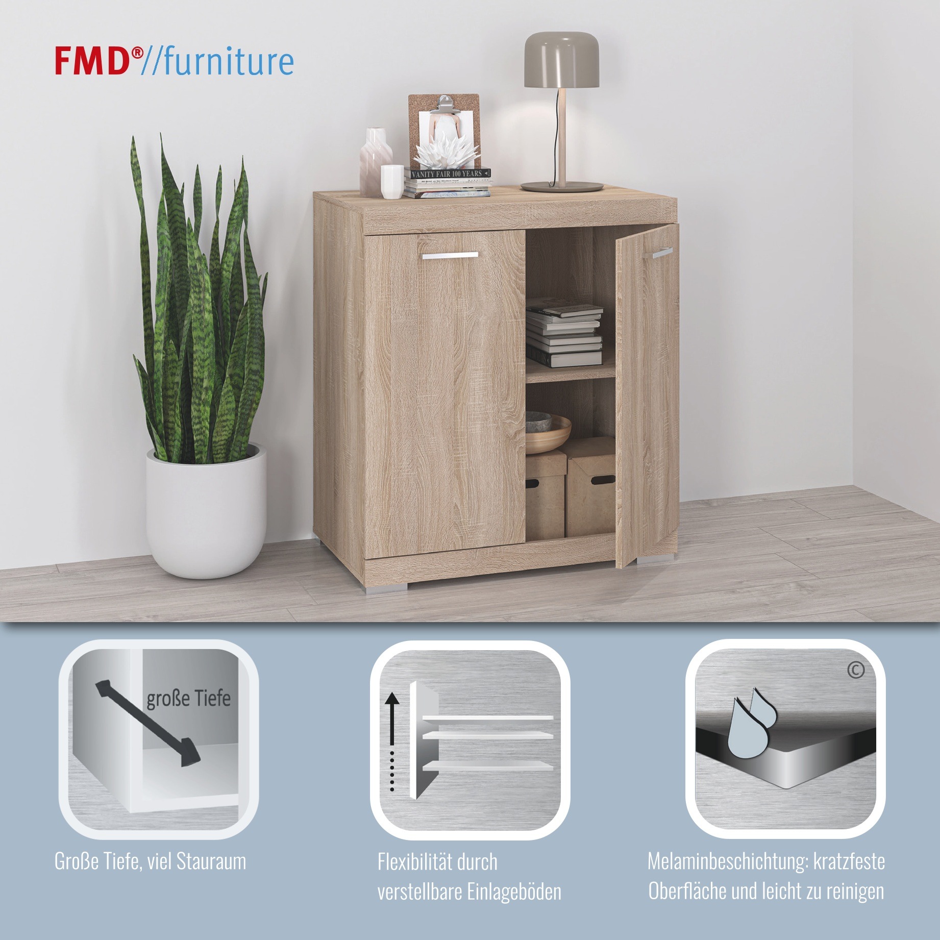 Thumbnail - FMD Kommode "Bristol" In unterschiedlichen Tiefen, mit verstellbaren Böden