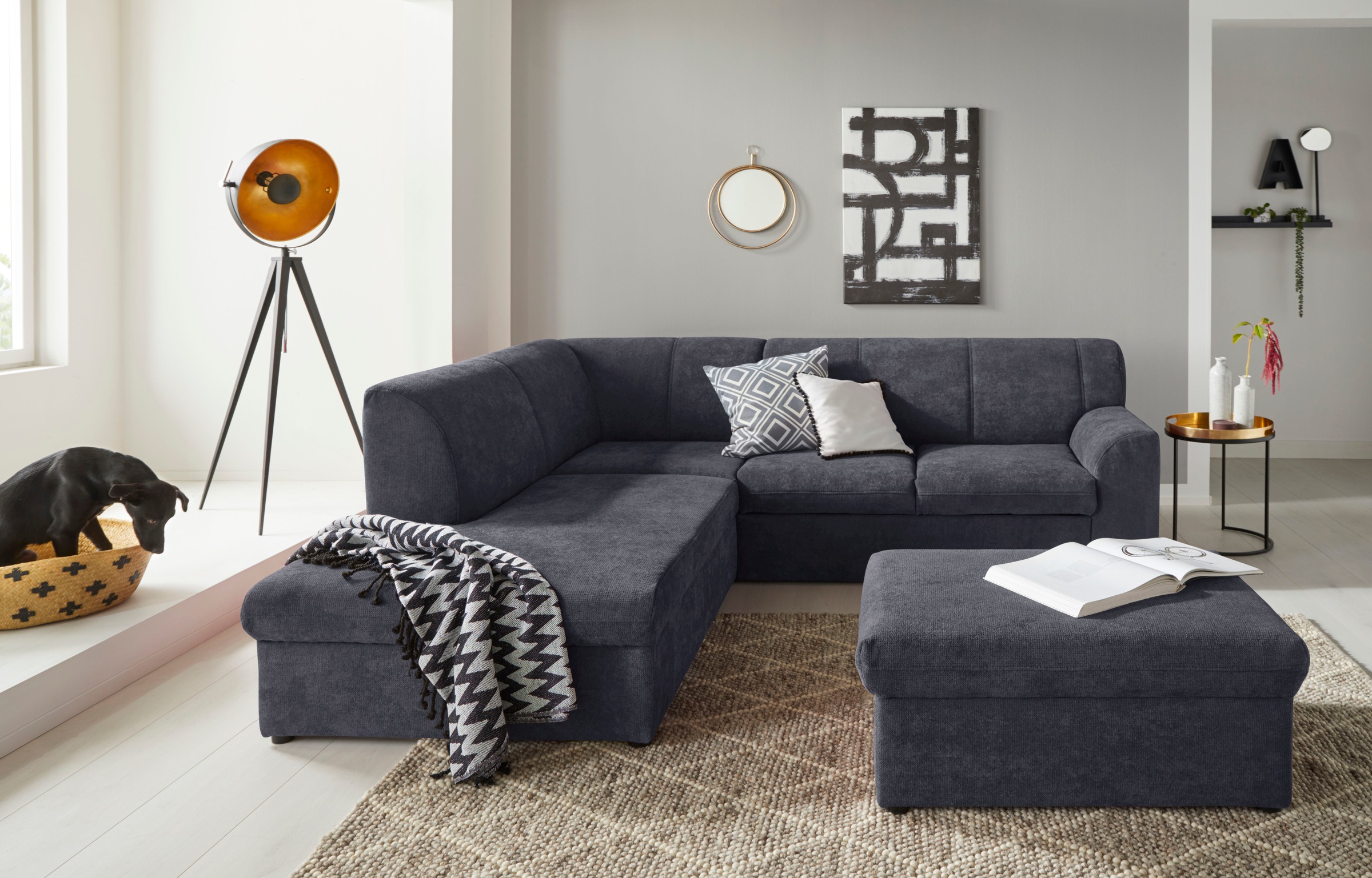 DOMO collection Hocker »Topper«, mit Wellenunterfederung, auf Kunststoffgleitern