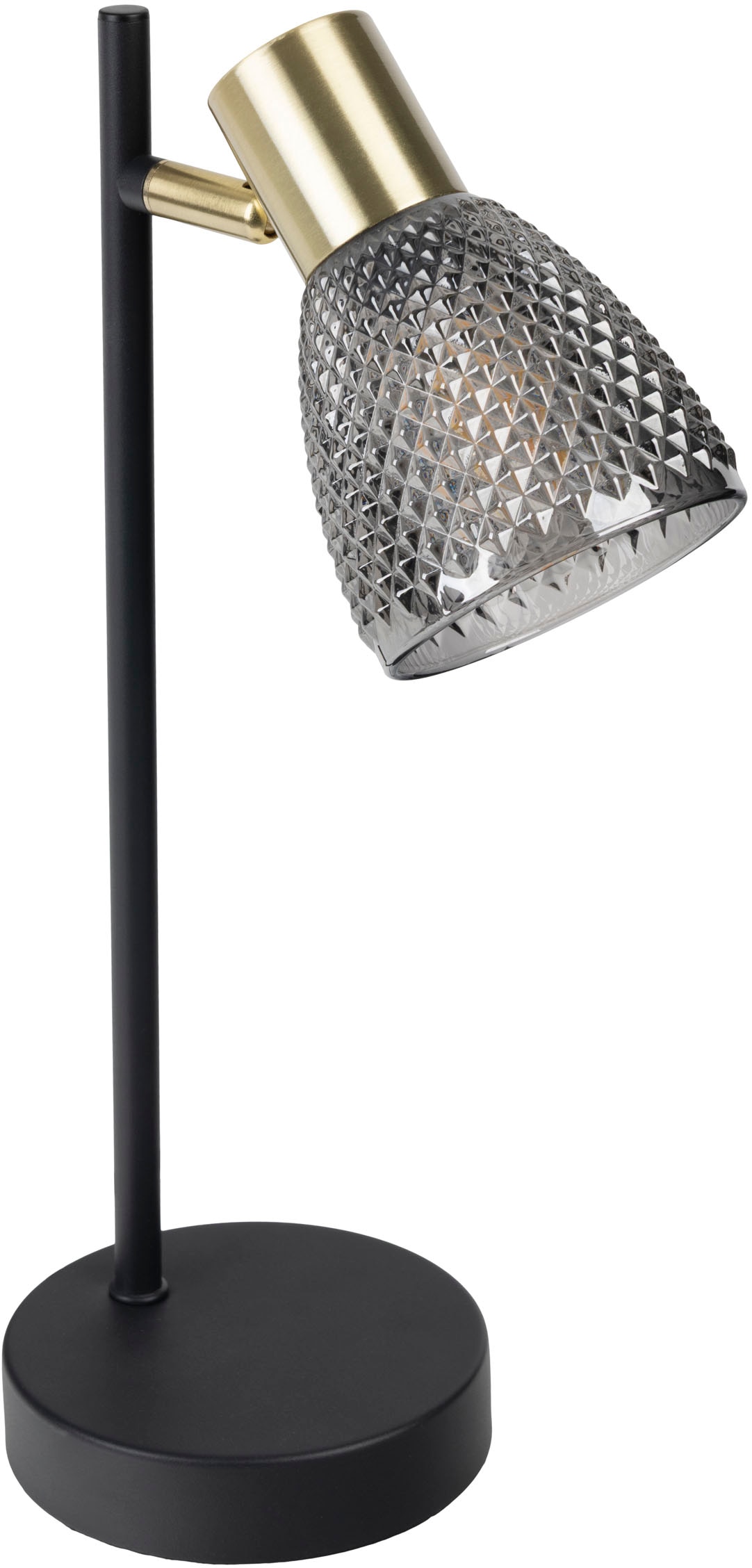 näve Tischleuchte »Lindita« E14 1 Stk. 1er Spot, Relief-Glasschirm smokey, Gestell messing matt, 1x E14 exkl.