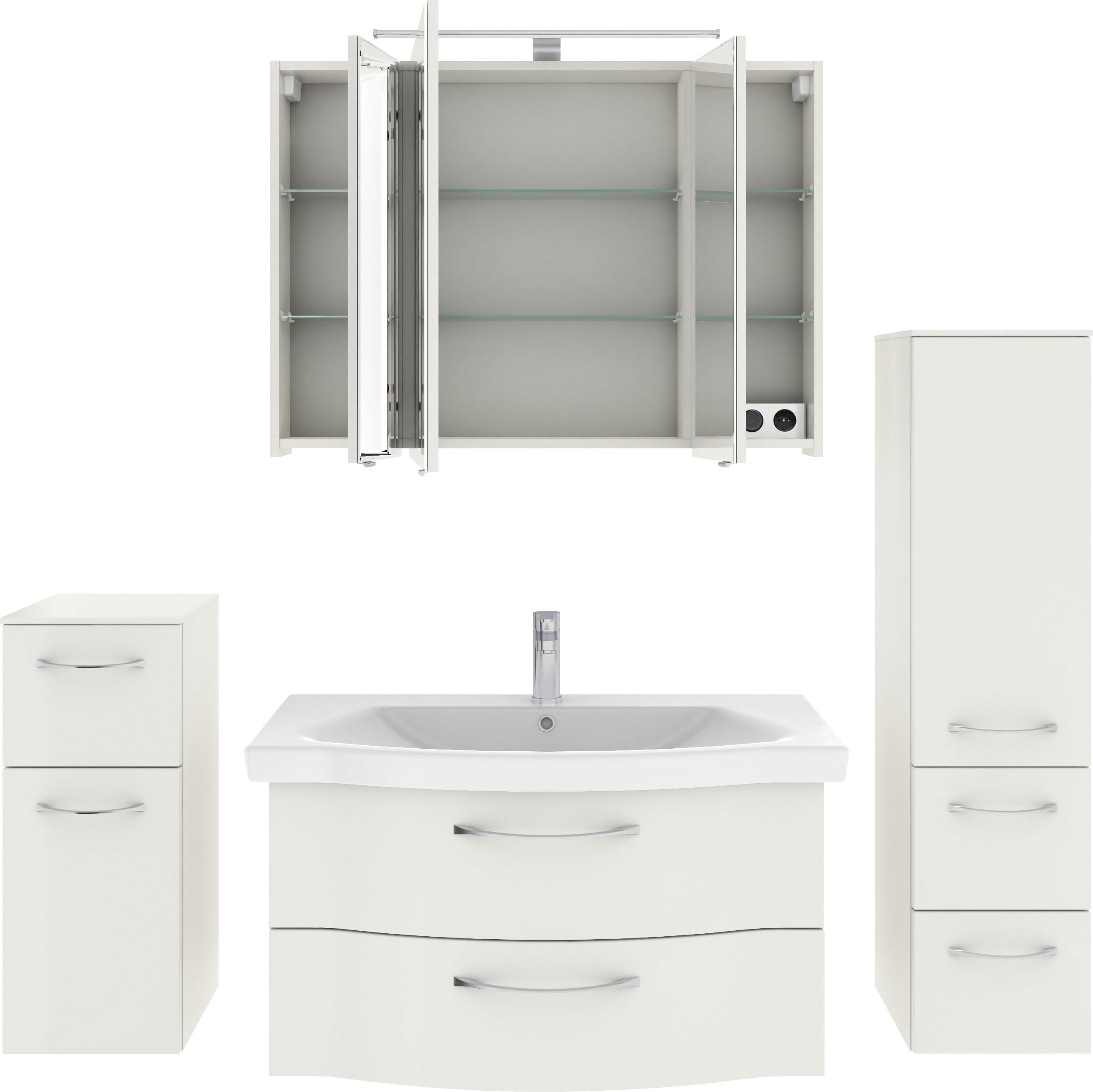 Thumbnail - Saphir Badmöbel-Set "6005 Sprint 4-teilig, Keramik-Waschtisch mit LED-Spiegelschrank" 5 Stk. tlg.