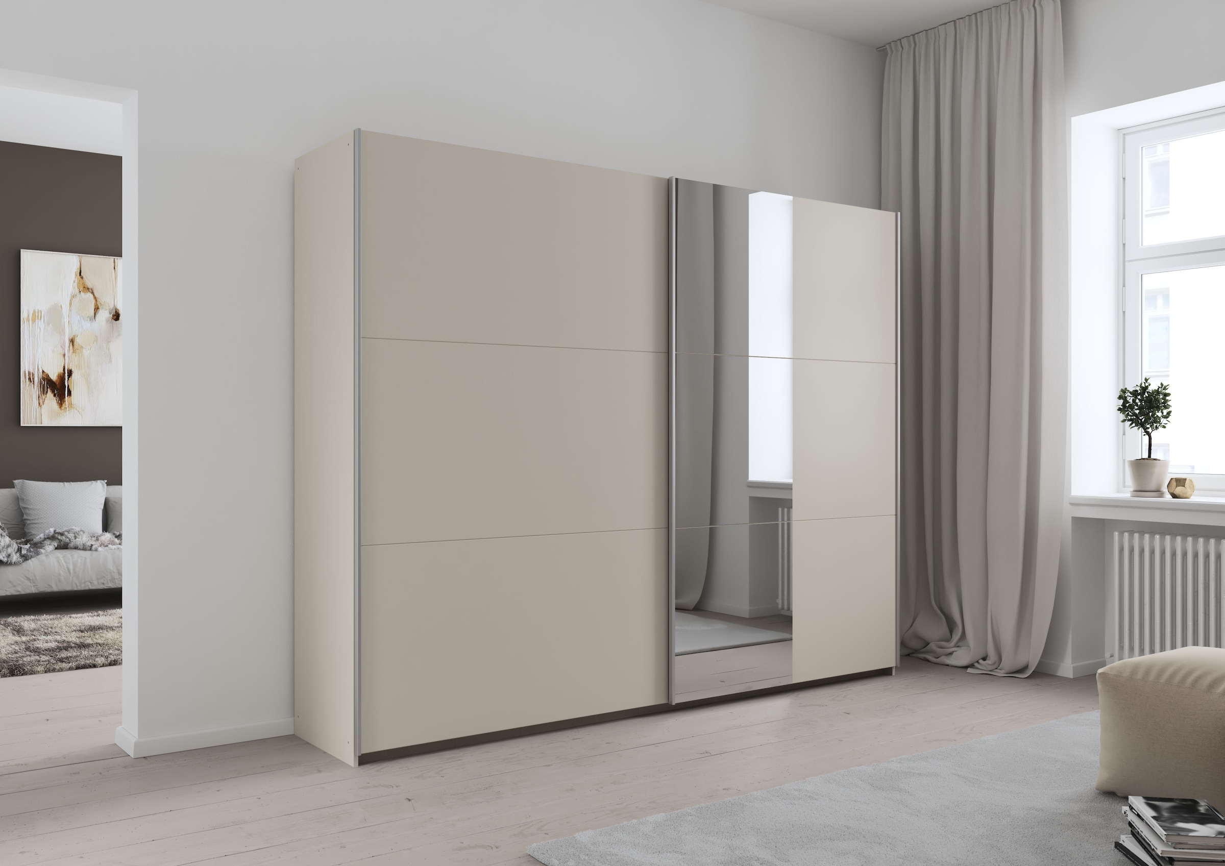 rauch Schwebetürenschrank »Kleiderschrank Garderobe TOPSELLER AURELIO mit 3 Ausstattungsvarianten«, 3 verschiedene Ausstattungsvarianten Griffe aus Metall MADE IN GERMANY