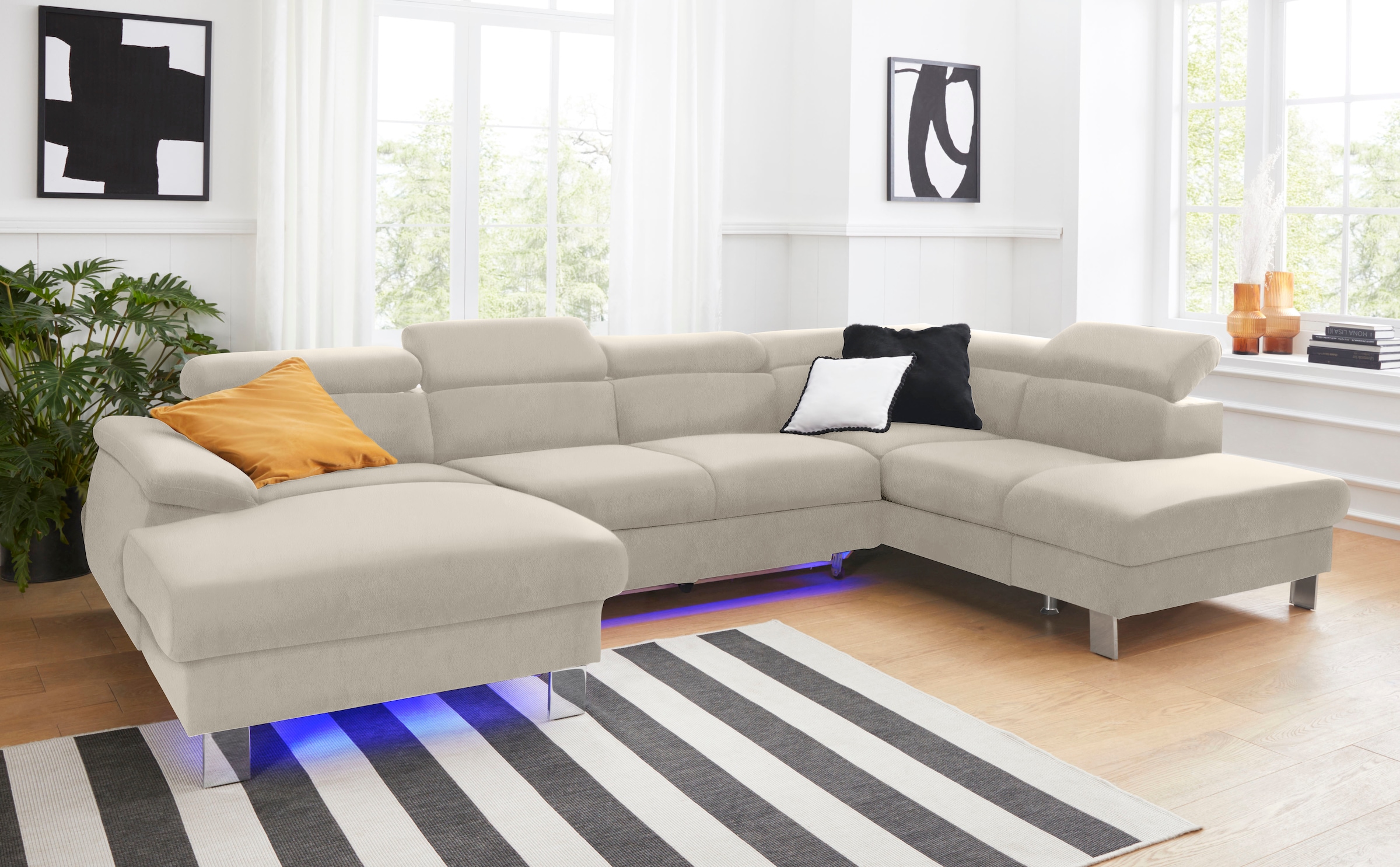 COTTA Wohnlandschaft "Komaris U-Form, B: 320 cm" mit Kopfteilverstellung, optional Schlaffunktion, Bettkasten & Licht
