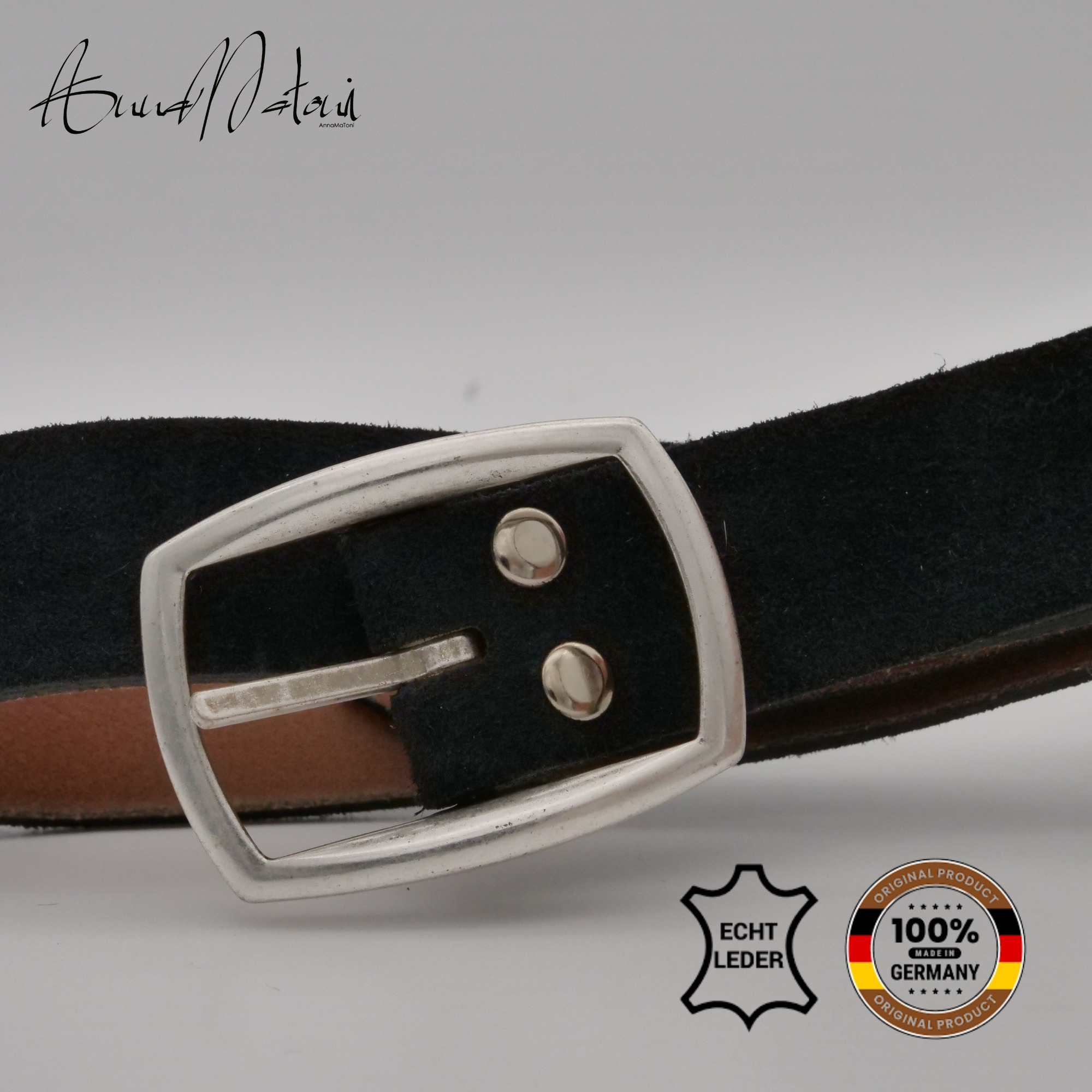 Ledergürtel ANNAMATONI "AnnaMatoni Damen Ledergürtel in hochwertigem Velour Leder 3cm", Damen, Gr. TW85 - 100cm Gesamtlänge, schwarz790, 100% Leder, Gürtel Ledergürtel 3