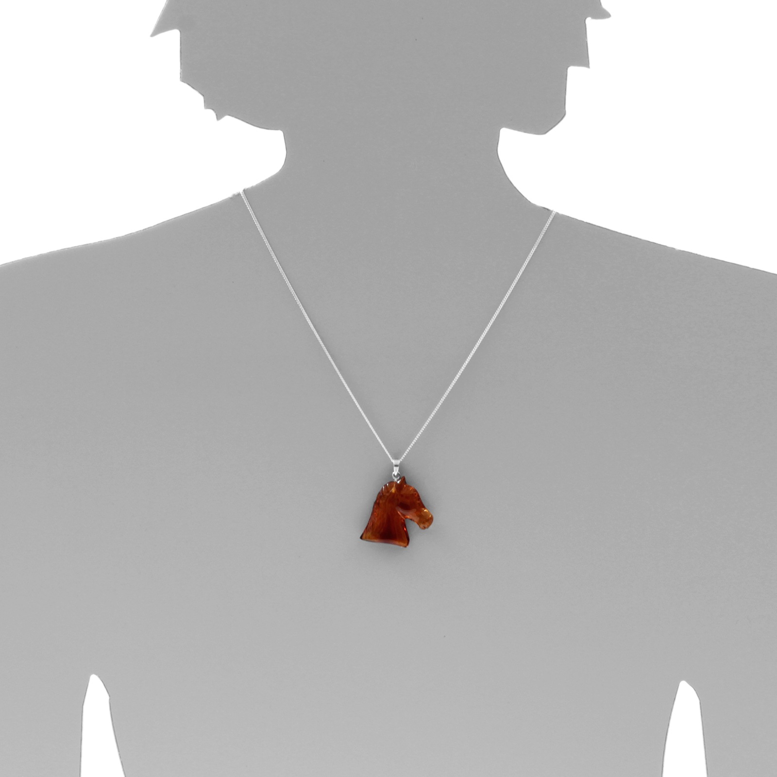 Ostsee-Schmuck Kettenanhänger Pferd Weiß Bernstein 2