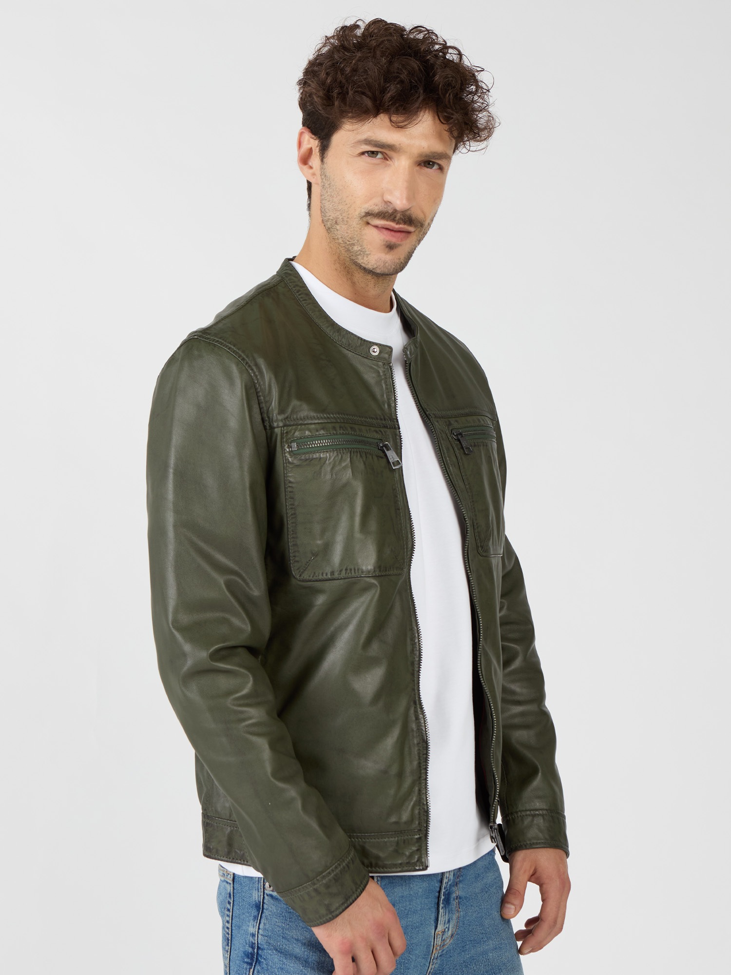 JCC 31024402 Leather Jacket Olive Size 50 2