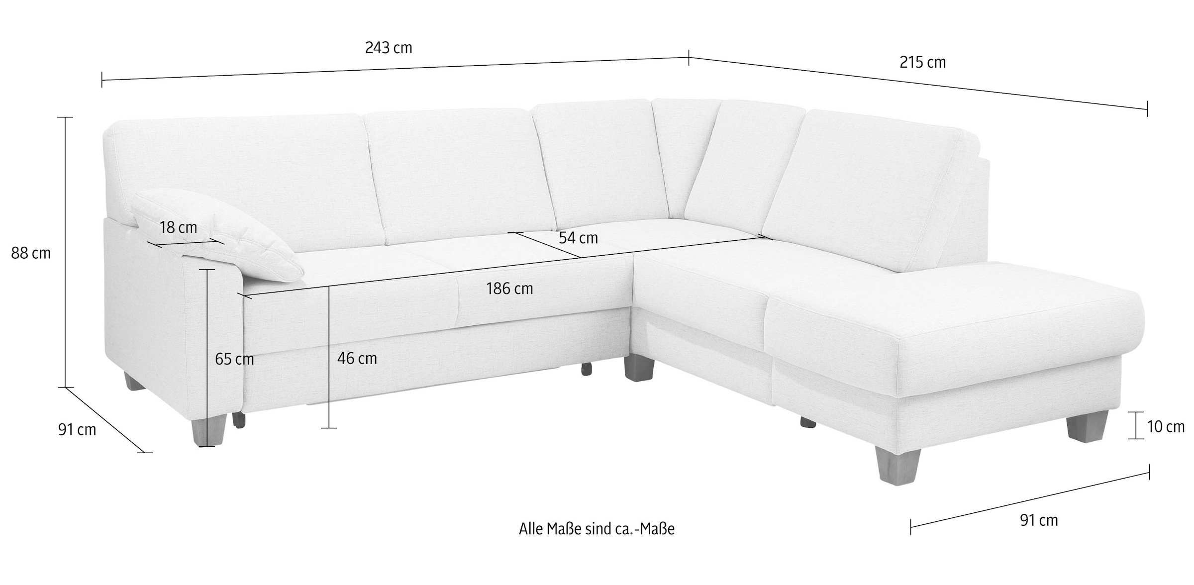 Home affaire Ecksofa »Belfort L-Form«, mit Federkern, wahlweise mit Bettfunktion und Stauraum