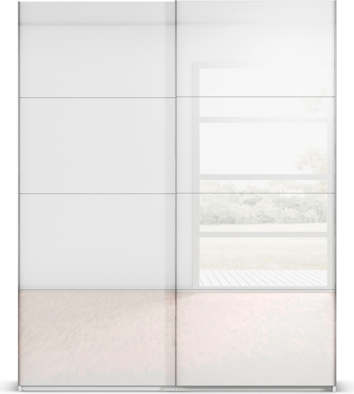 rauch Schwebetürenschrank »Kleiderschrank Schrank Garderobe Schlafzimmerschrank SCALE-FYRA«, edle viergeteilte Türen mit Glas-Front viele Farben MADE IN GERMANY