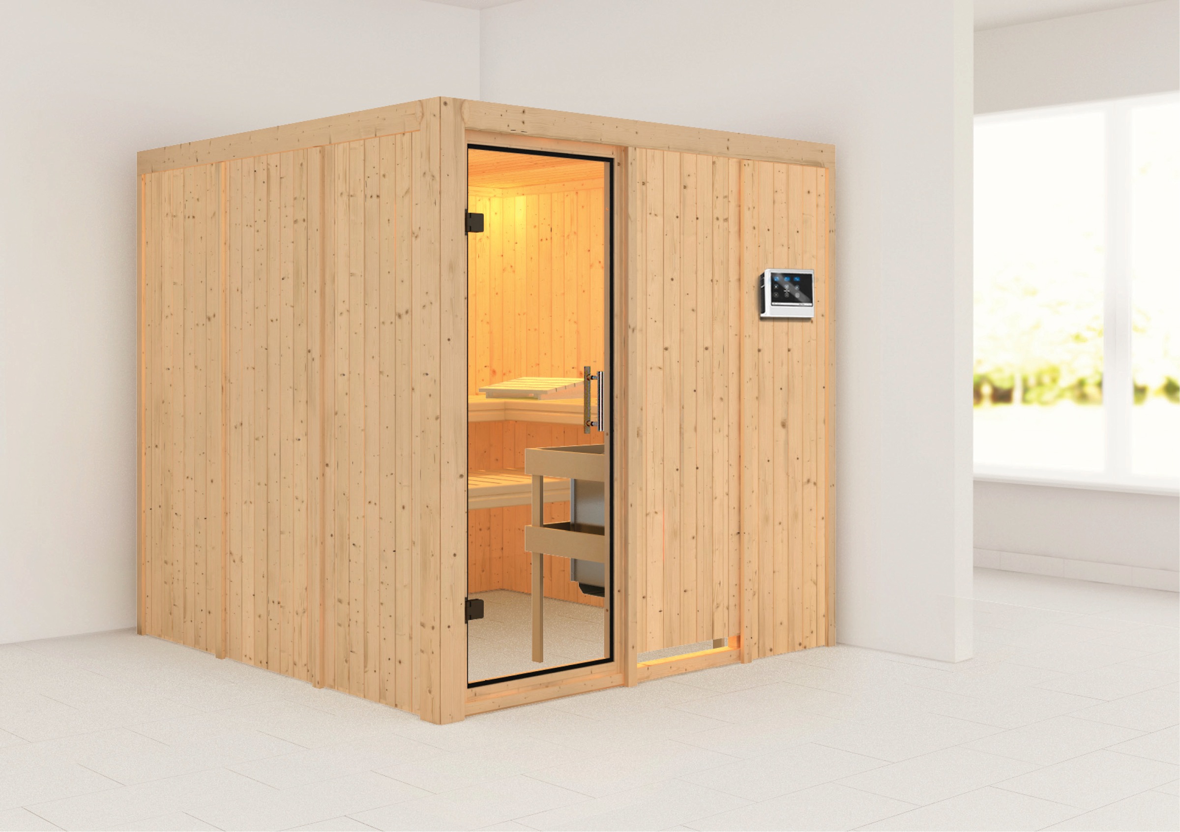 Karibu Sauna »Rodin« Set,  Ofen 9 KW externe Strg easy