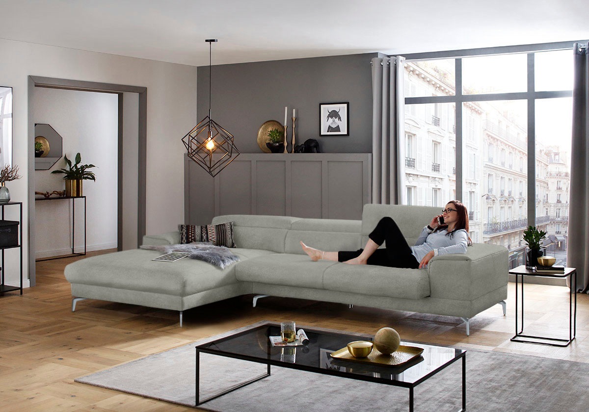 W.SCHILLIG Ecksofa »piedroo, Designsofa mit tollem Sitzkomfort, bequem und elegant, L-Form«, Kopfteilverstellung, wahlweise mit Sitztiefenverstellung, Breite 343cm
