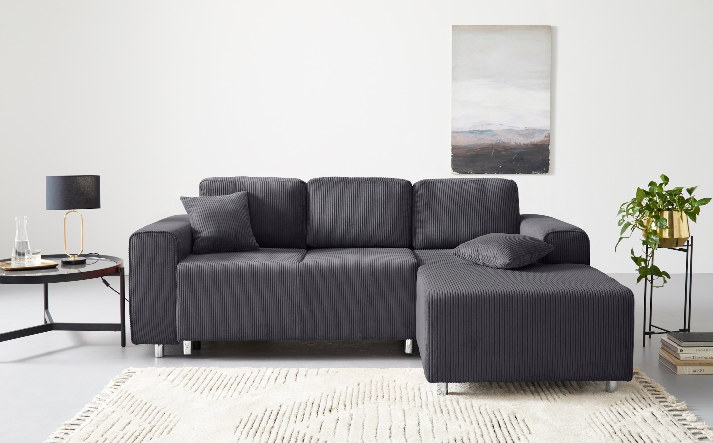Home affaire Ecksofa "Györ" L-Form, wahlweise mit Bettfunktion und Bettkasten incl. 2 Zierkissen