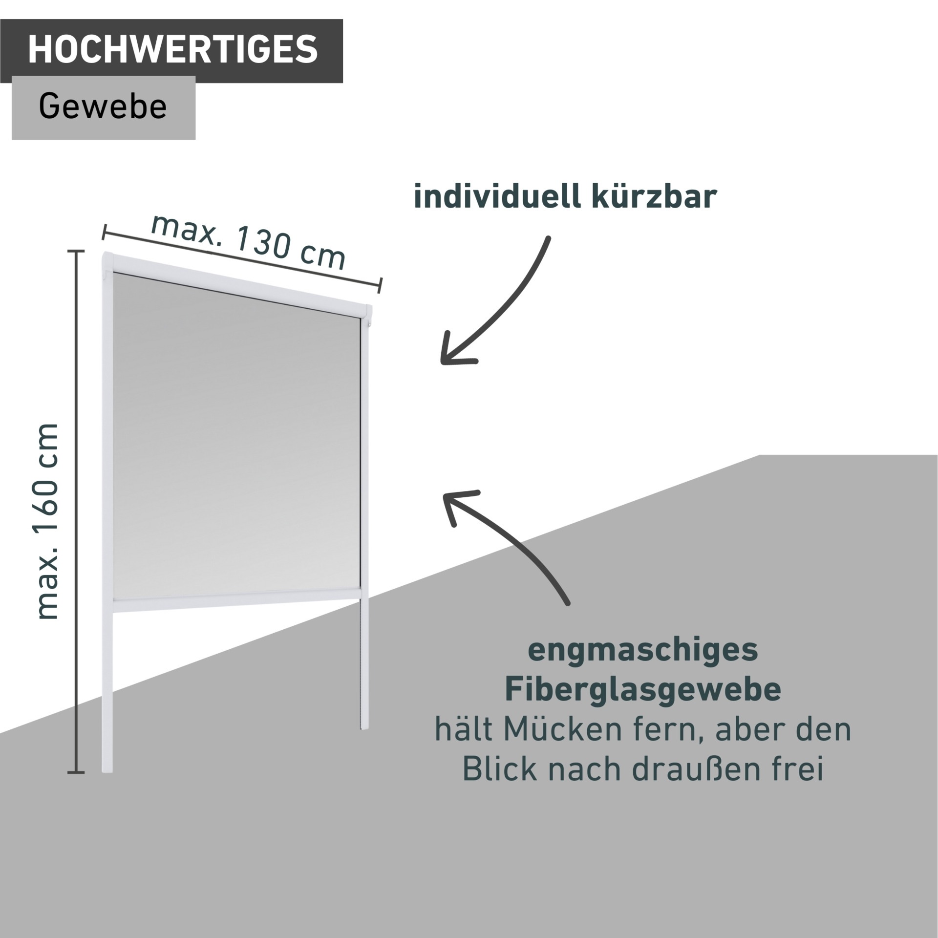 Windhager Insektenschutz-Vorhang »Basic für Fenster, Fliegengitter zum hochschieben, PVC« Packung, 1 Stk. tlg. Insektenschutz zum bohren, Rollo 130 x 160 cm, weiß