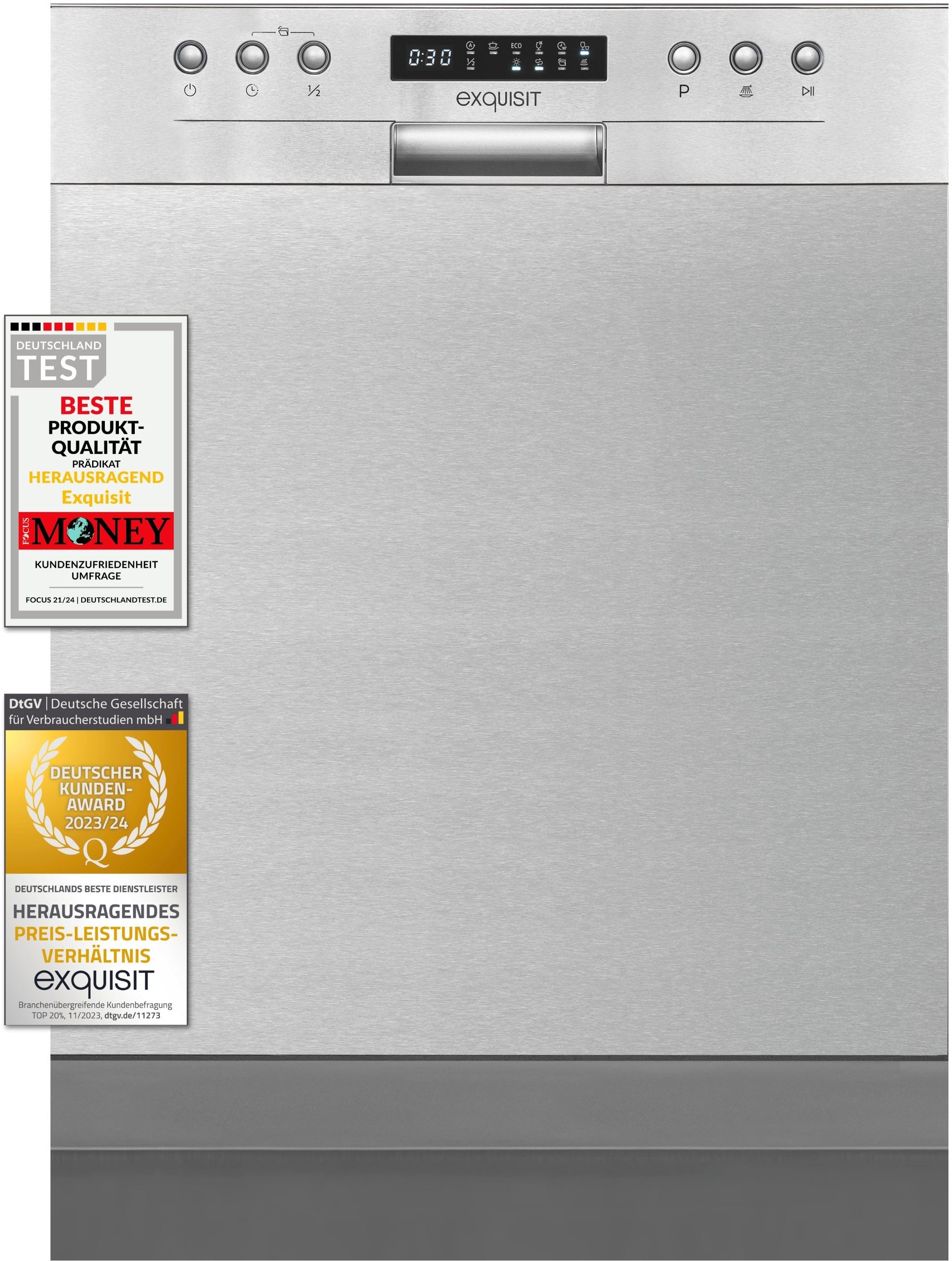 exquisit teilintegrierbarer Geschirrspüler »EGSP9414-EF-030D inox«, 14 Maßgedecke