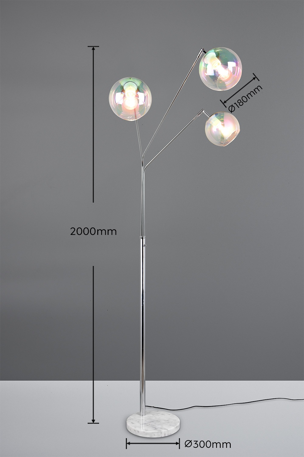 TRIO Leuchten Stehlampe »PAXTON, dreiflammige Stehleuchte, Glas Lampenschirme, Arme verstellbar«, 3 flammig, Leuchtmittel E27 | Leuchtmittel wechselbar, exkl. 3x E27 max 10W, Höhe 200cm Breite 67cm, Kippschalter, 2m Kabel
