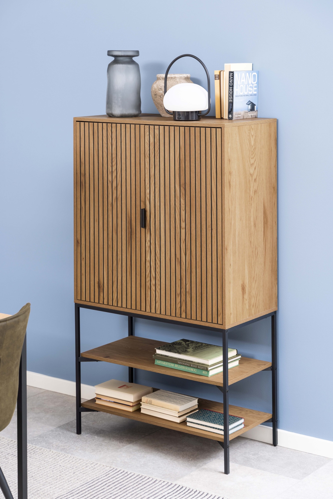 ACTONA GROUP Stauraumschrank »Jaipur Sideboard, Regal,«, Wildeiche-Optik, 2 Türen und 2 Einlegeböden, Lamellenfront