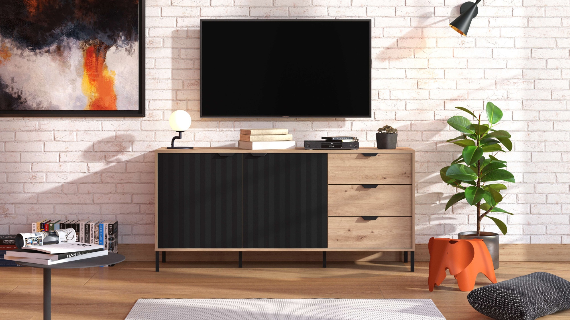 Home affaire TV-Board "Vandea TV-Schrank, TV-Board, modernes Design", Kommode mit Front in 3D-Optik