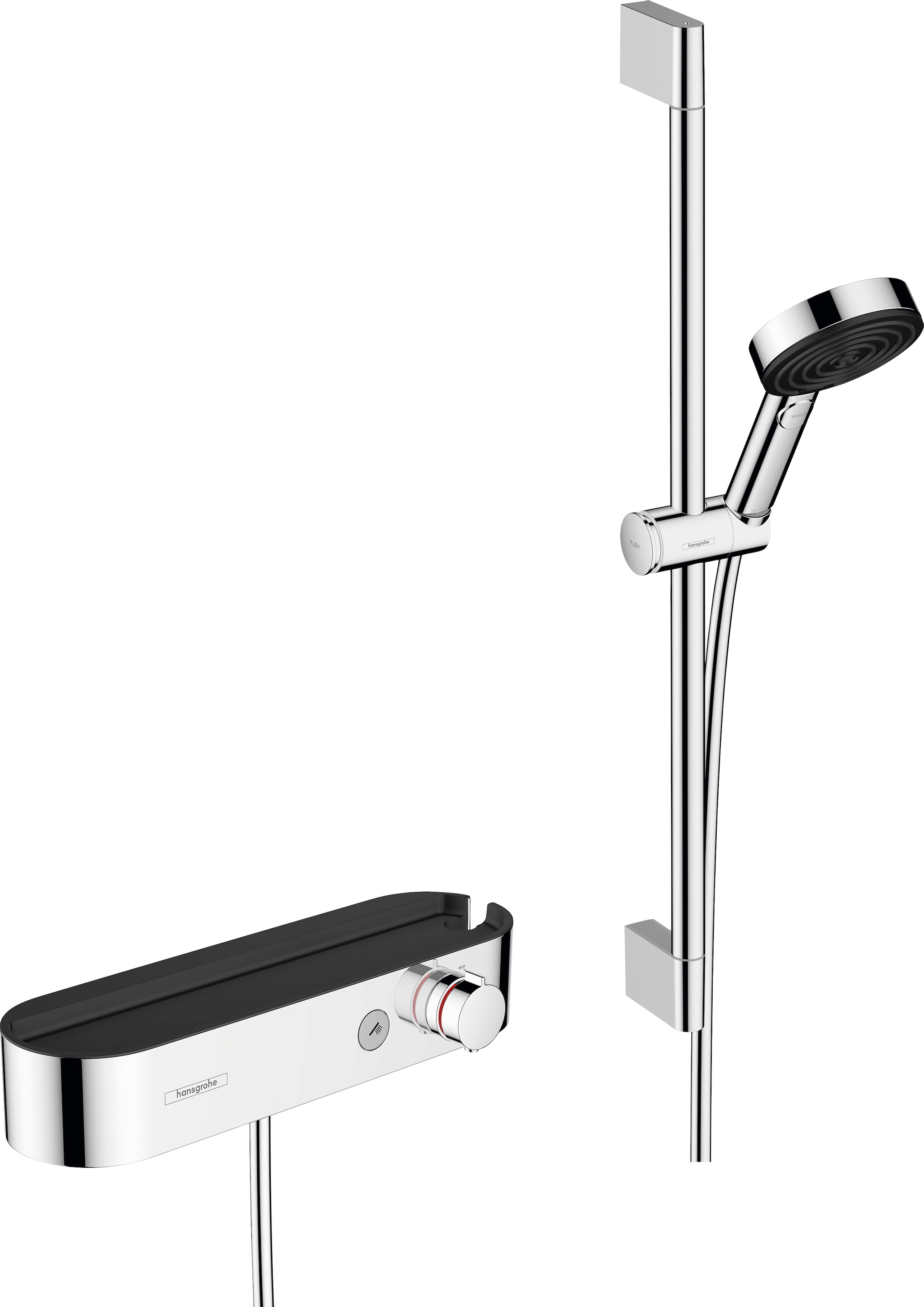 hansgrohe Duschsystem »10,5cm, mit Duschkopf, Thermostat, Duschstange und Duschschlauch«, (Komplett-Set), Chrom