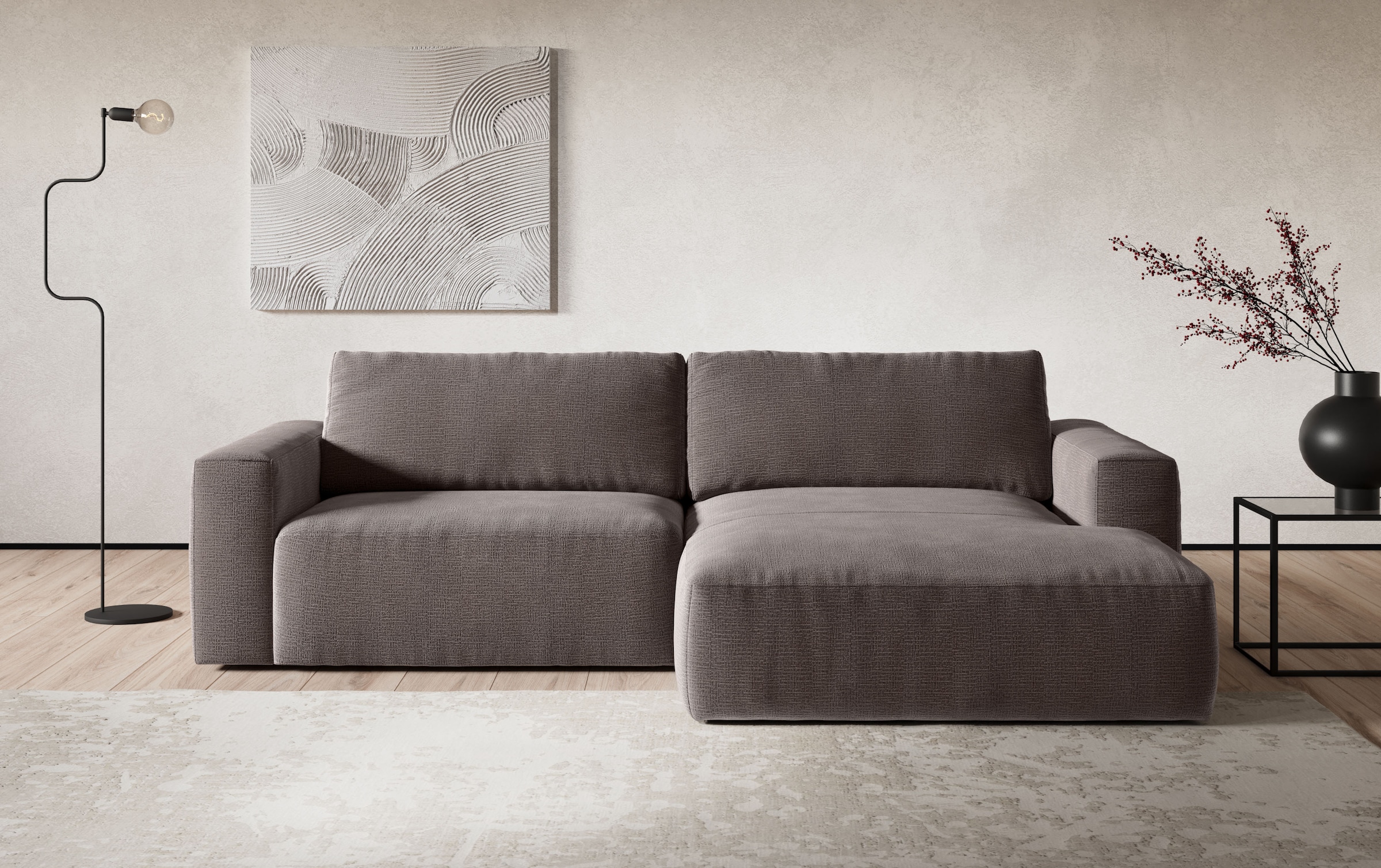 COTTA Ecksofa "Lasso L-Form, B: 288 cm, XL Sofa, Top Modern" XL Recamiere B:114 cm, bequeme Wellenunterfederung, viele Stoffe