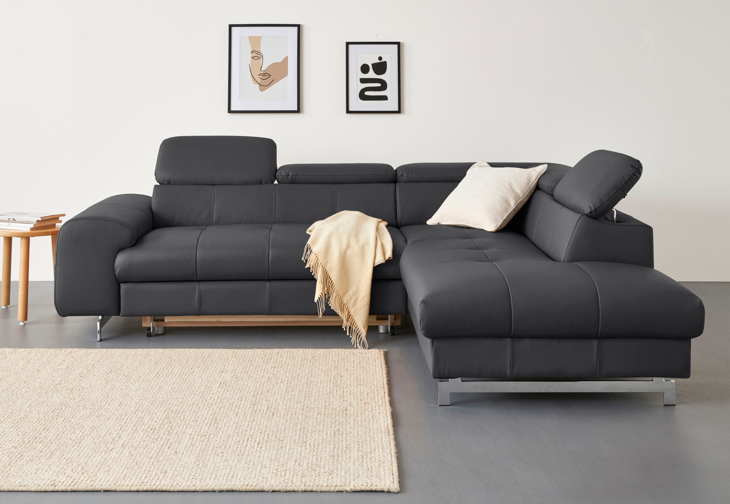 COTTA Ecksofa "Chef bequem, tolle Verarbeitungsdetails, Breite 262cm, L-Form" mit Kopfteilverstellung, edle Metallkufen, optional Schlaffunktion