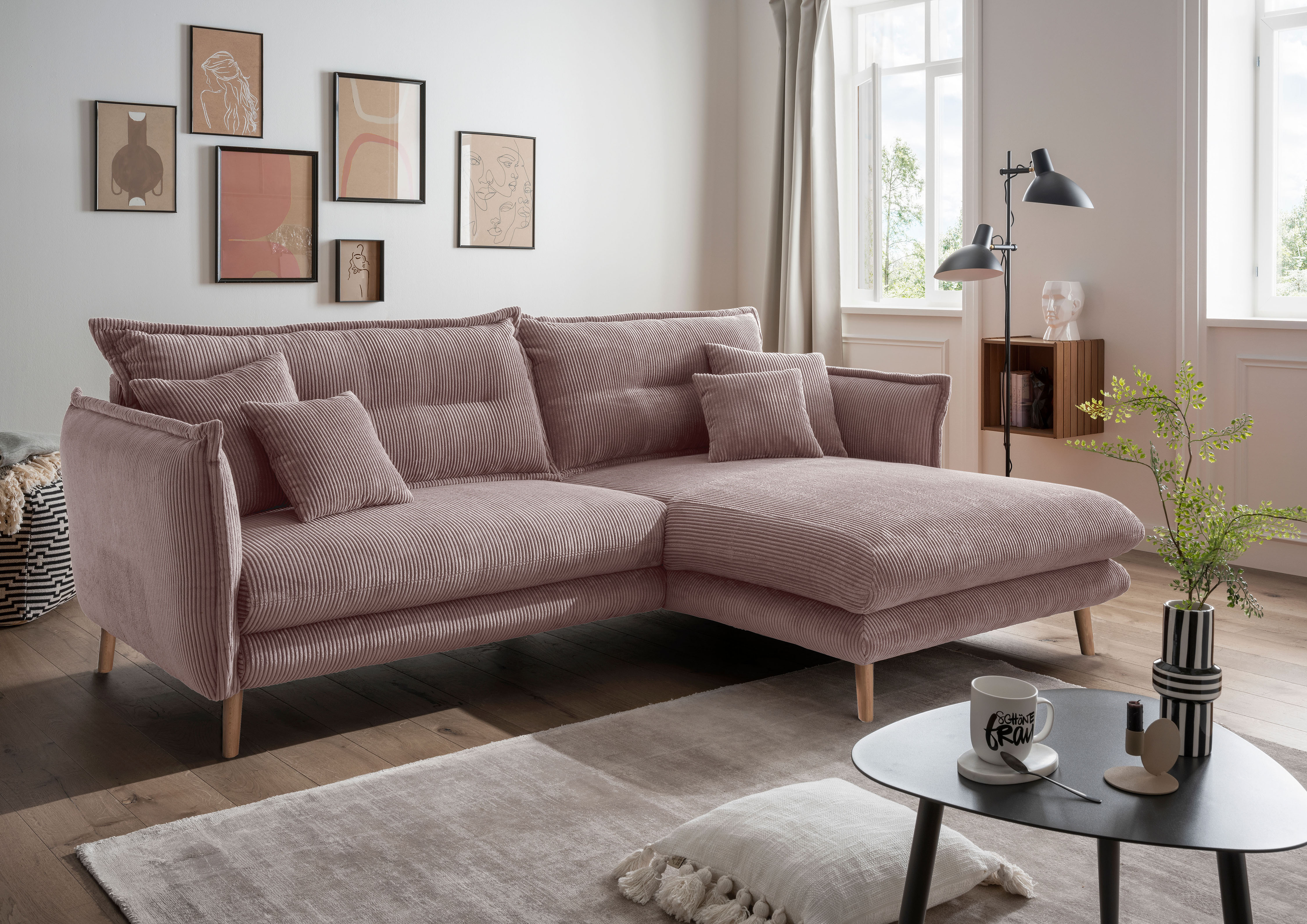 Home affaire Ecksofa "Levke, 255 x 180 cm, modern und bequem" zwei verschiedene Fußfarben wählbar