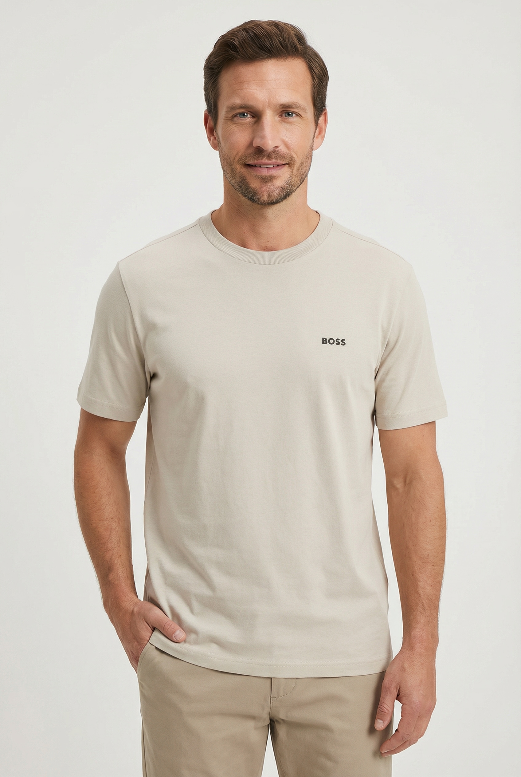 BOSS GREEN Rundhalsshirt "Tee" mit gummiertem Kontrast-Logo günstig online kaufen