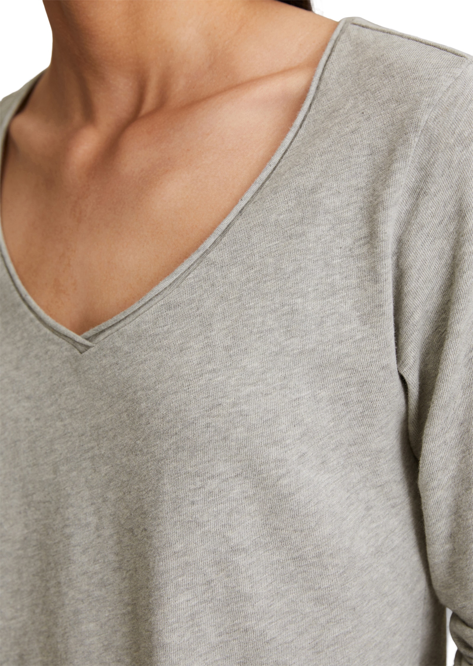 Marc O'Polo DENIM Langarmshirt mit Rollkante am V-Ausschnitt