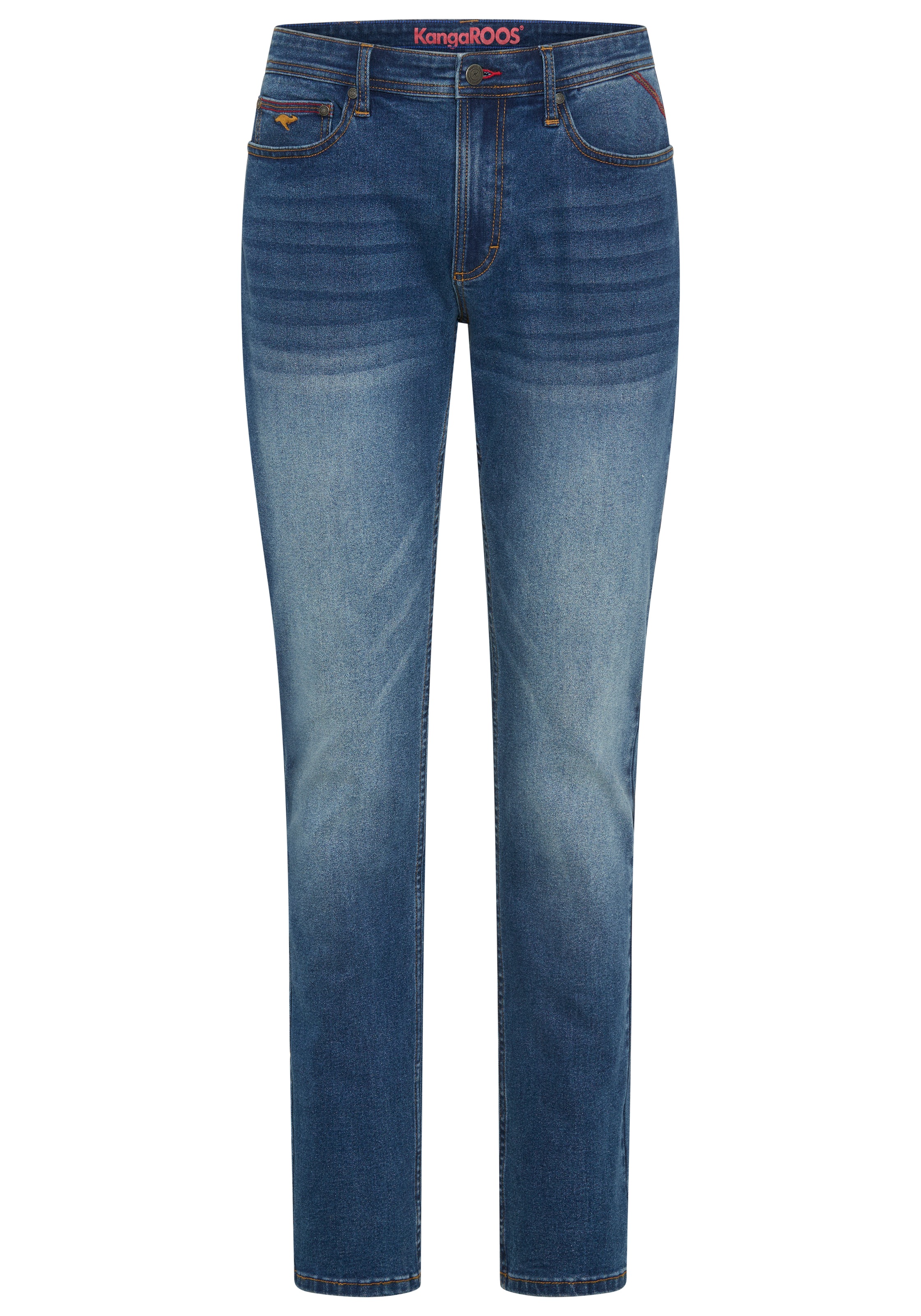 KangaROOS Straight-Jeans mit Reißverschluss und Knopf, niedrige Leibhöhe, lange Schnittform