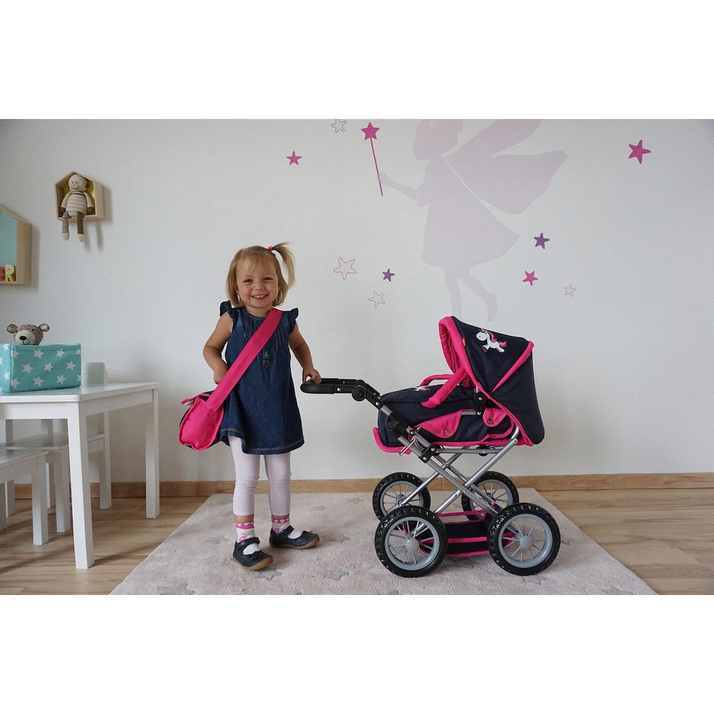 Knorrtoys® Kombi-Puppenwagen »Ruby - UMA. Das Einhorn, blau mit Wickeltasche«, mit Wickeltasche