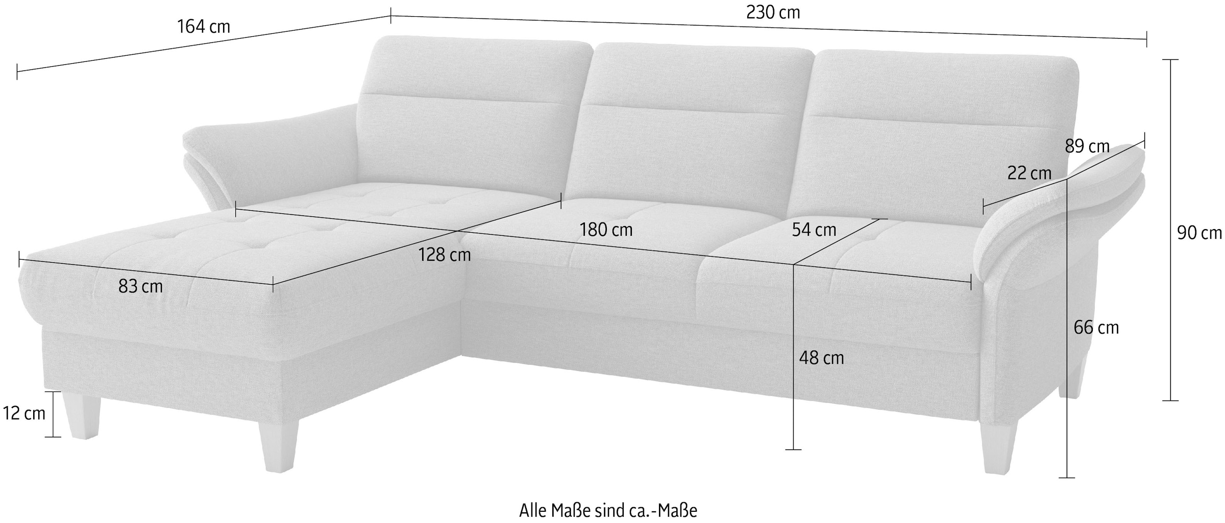 sit&more Ecksofa »Pamela, L-Form, B:230 cm« mit Federkern