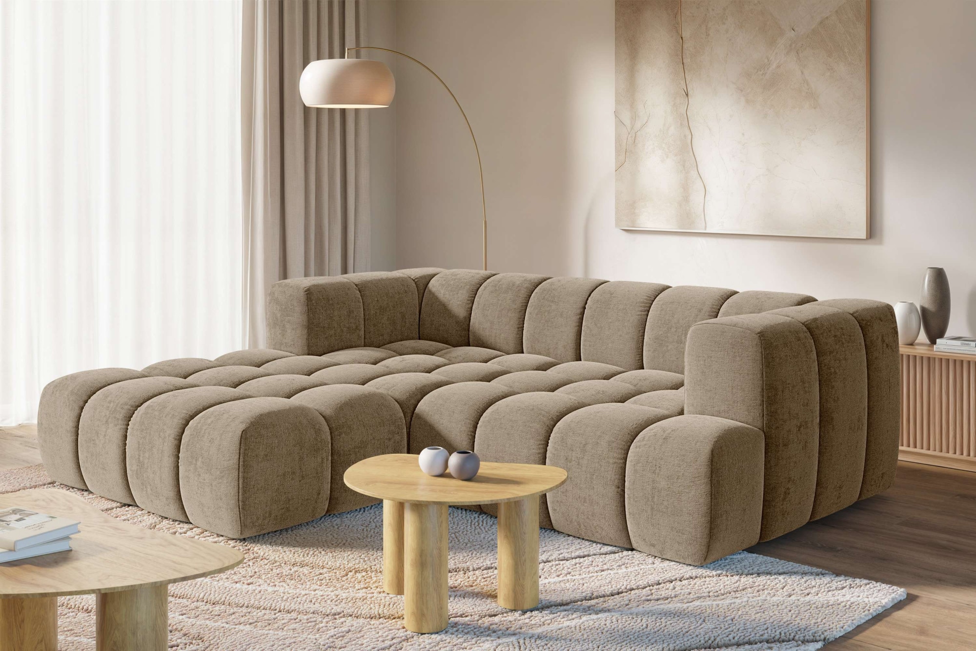 homsy by Ana Johnson Ecksofa ""XL" BOUBELLE L-Form extra tief, Design: Bubble-Optik, Breite 247cm" hoher Sitzkomfort dank Wellenunterfederung, XL Sitztiefe 100 cm
