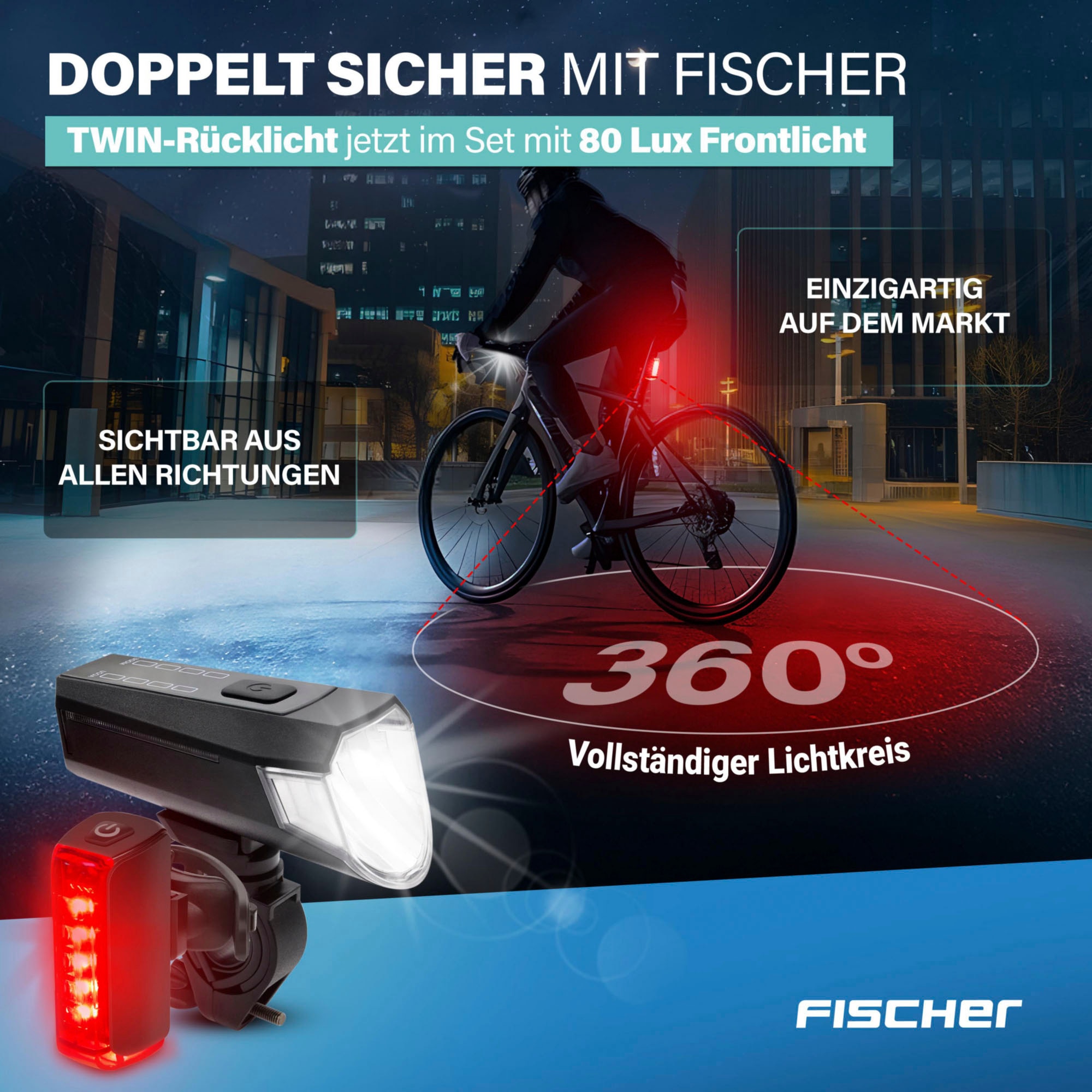 FISCHER Fahrrad Fahrradbeleuchtung »Akku Bel.-Set TWIN-80/40/20/Sensor 2.0«