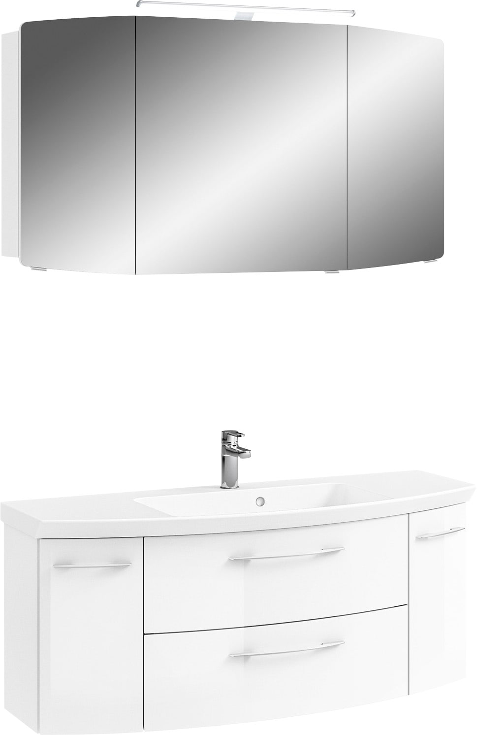 Saphir Badmöbel-Set "Cassca Sprint 2-teilig Mineralmarmor-Waschtisch mit LED-Spiegelschrank", (2 St.), Waschplatz 121 cm