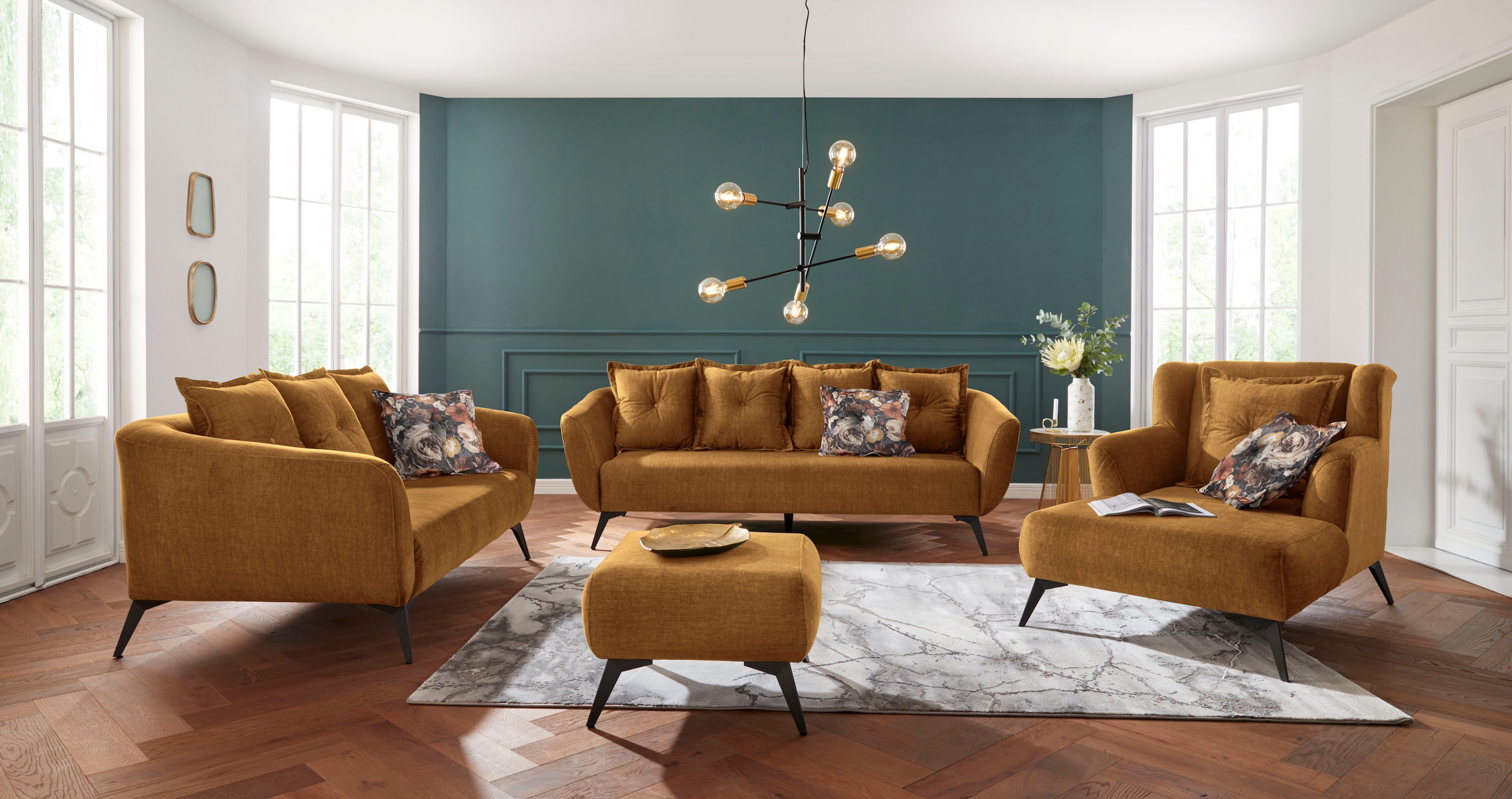 INOSIGN 2,5-Sitzer »Baggio modern romantisches Design, Breite 196cm, Komfortsitzhöhe 45cm« Zierkissen inklusive