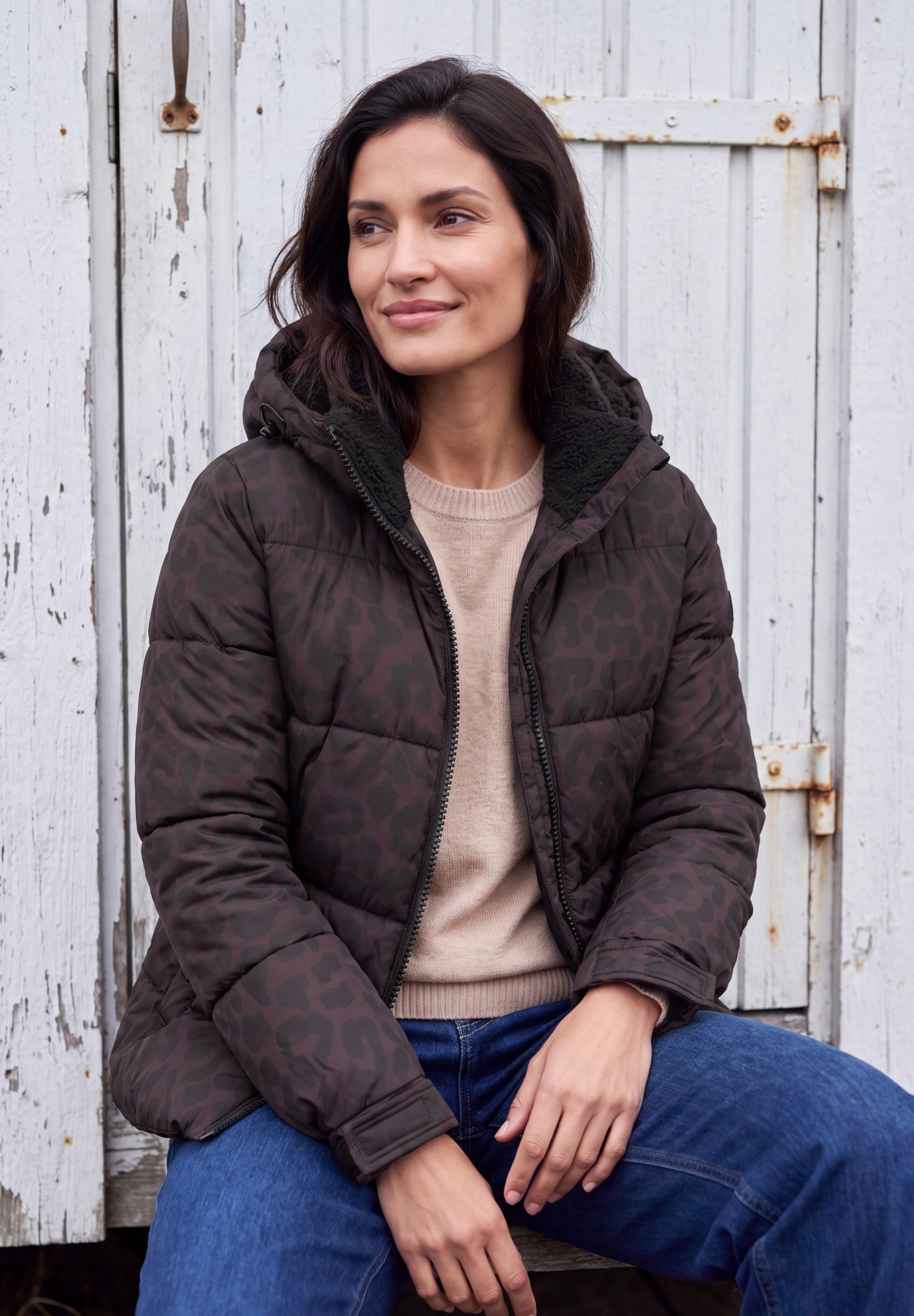 Cecil Steppjacke mit Kapuze mit Animal-Print,