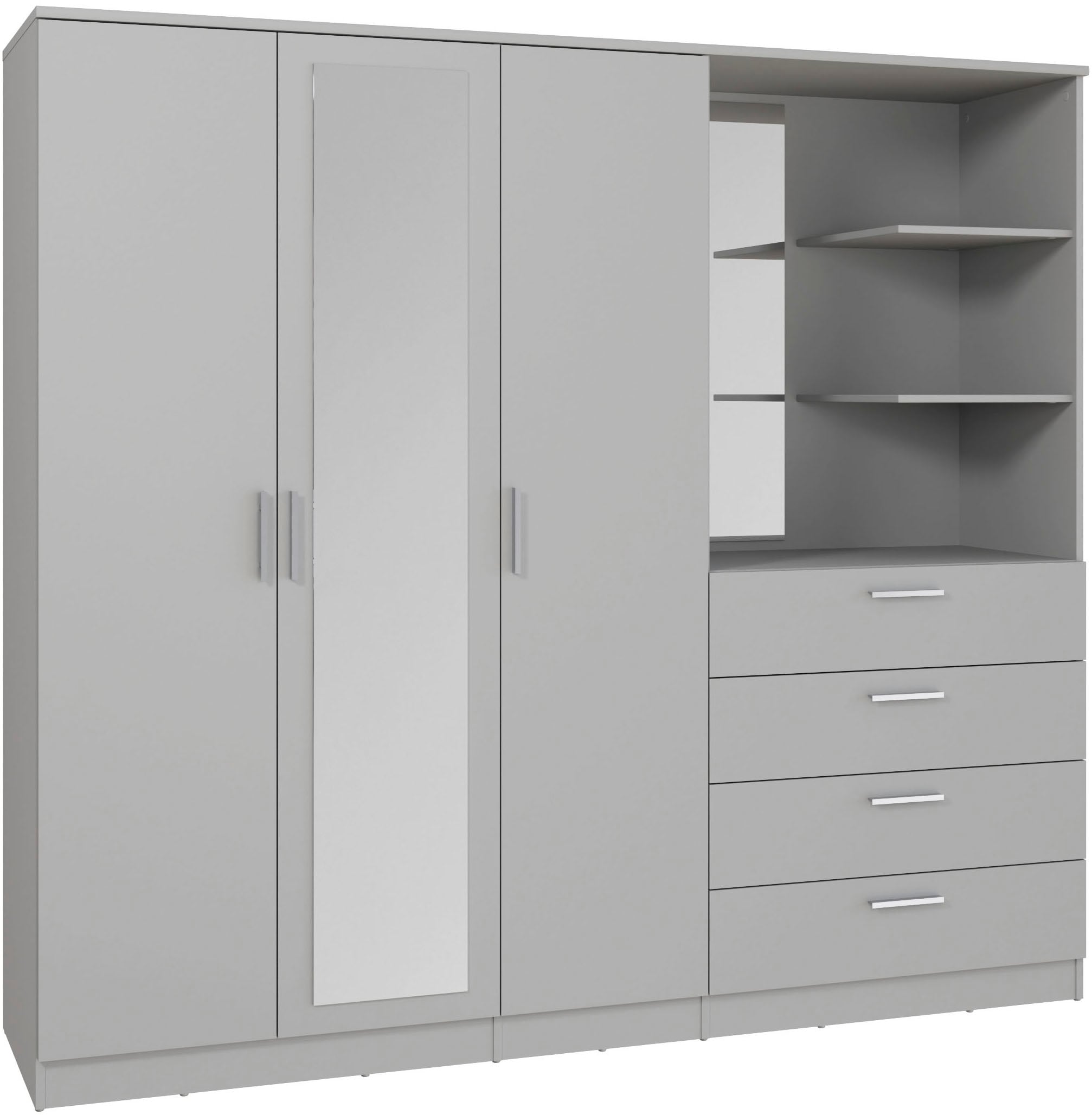 FORTE Kleiderschrank »Panama, Garderobenschrank, Spiegel, Schubladen, Regale, viel Stauraum« B/H/T 199/181/52,7, Spiegeltüre, Stauraum, FSC
