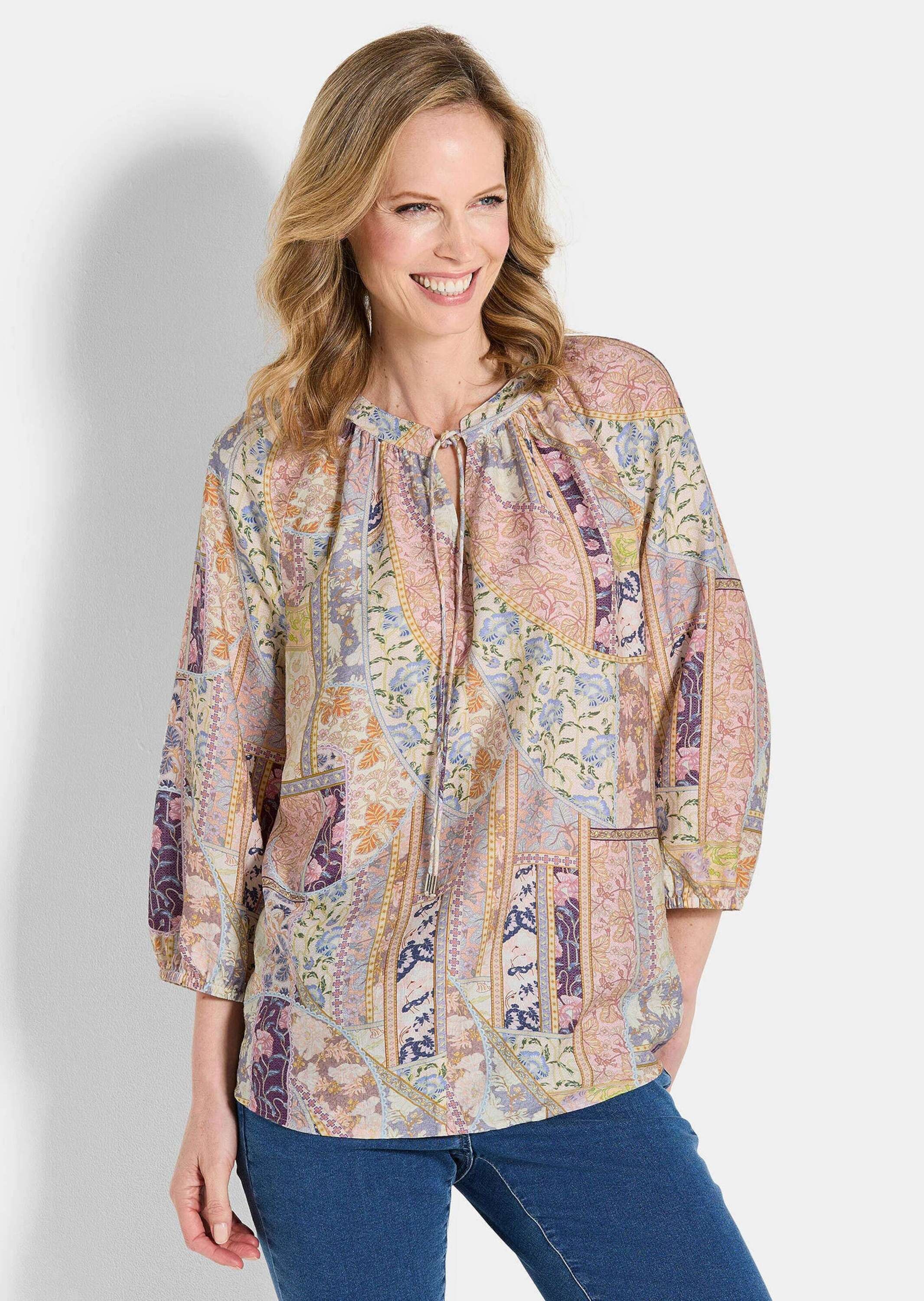 GOLDNER Schlupfbluse "Luftige Patch-Druck-Bluse mit 3/4-Arm" günstig online kaufen