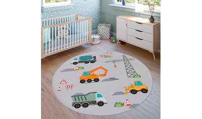 Kinderteppich »Bino 579«, rund, Spielteppich, Motiv Autos & Baustelle, Kinderzimmer