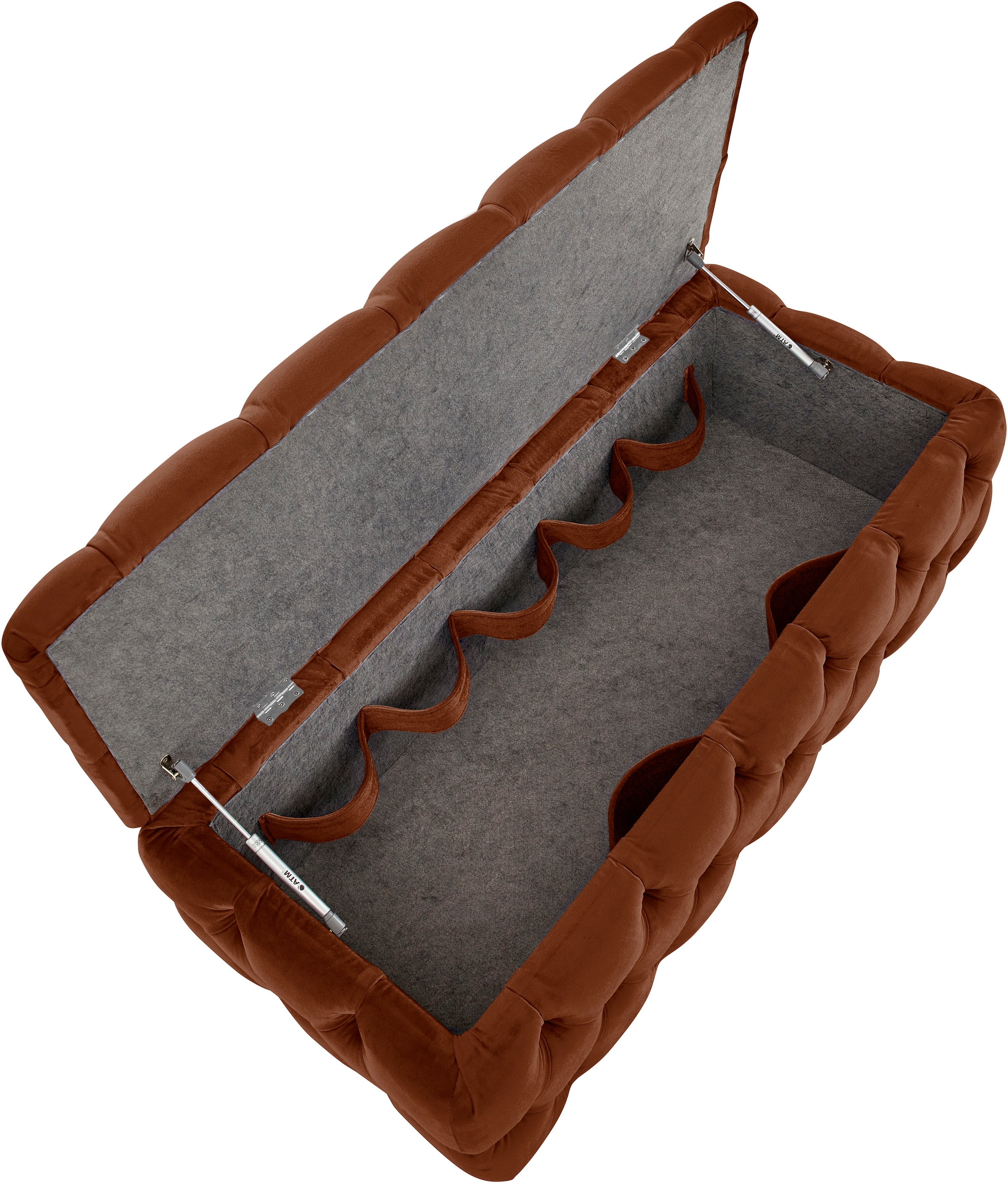 Guido Maria Kretschmer Home&Living Polsterhocker »KALINA, hochwertige Knopfheftung, B/T/H: 120/55/45 cm«, mit Staufach und innenliegenden Laschen zur besseren Aufbewahrung