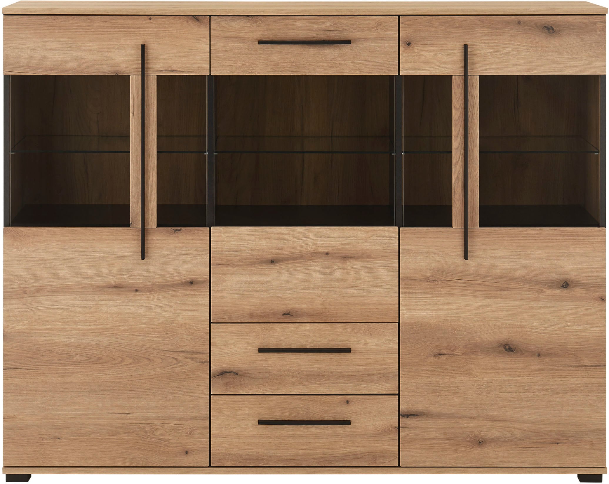 INOSIGN Highboard »Cantara, moderner Schrank, Vitrine in Eiche Dekor oder weiß«, schwarze Stangengriffe, ausreichend Stauraum, vielseitig einsetzbar