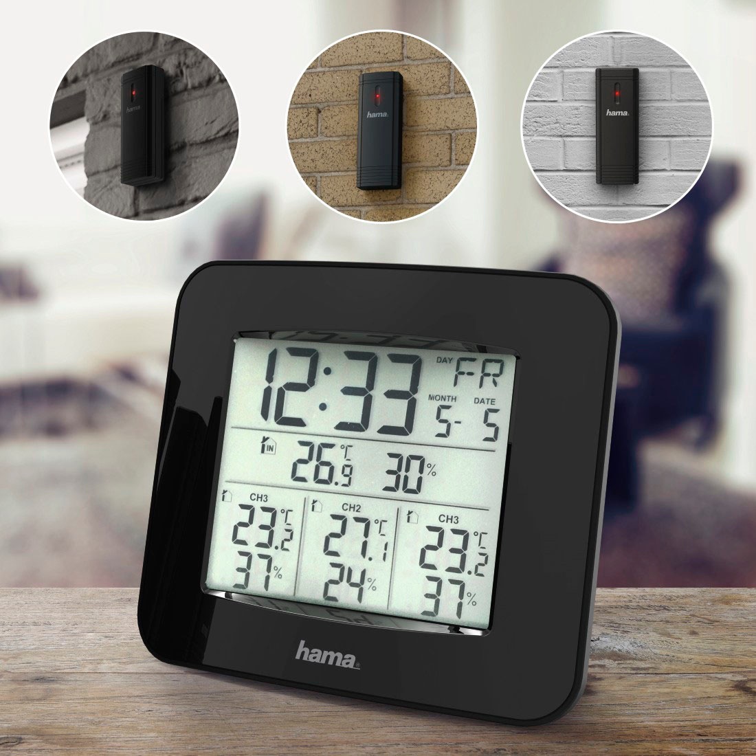 Hama Wetterstation »Wetterstation "EWS-Trio", mit drei Sensoren, Schwarz Mit 3 Sensoren« ()